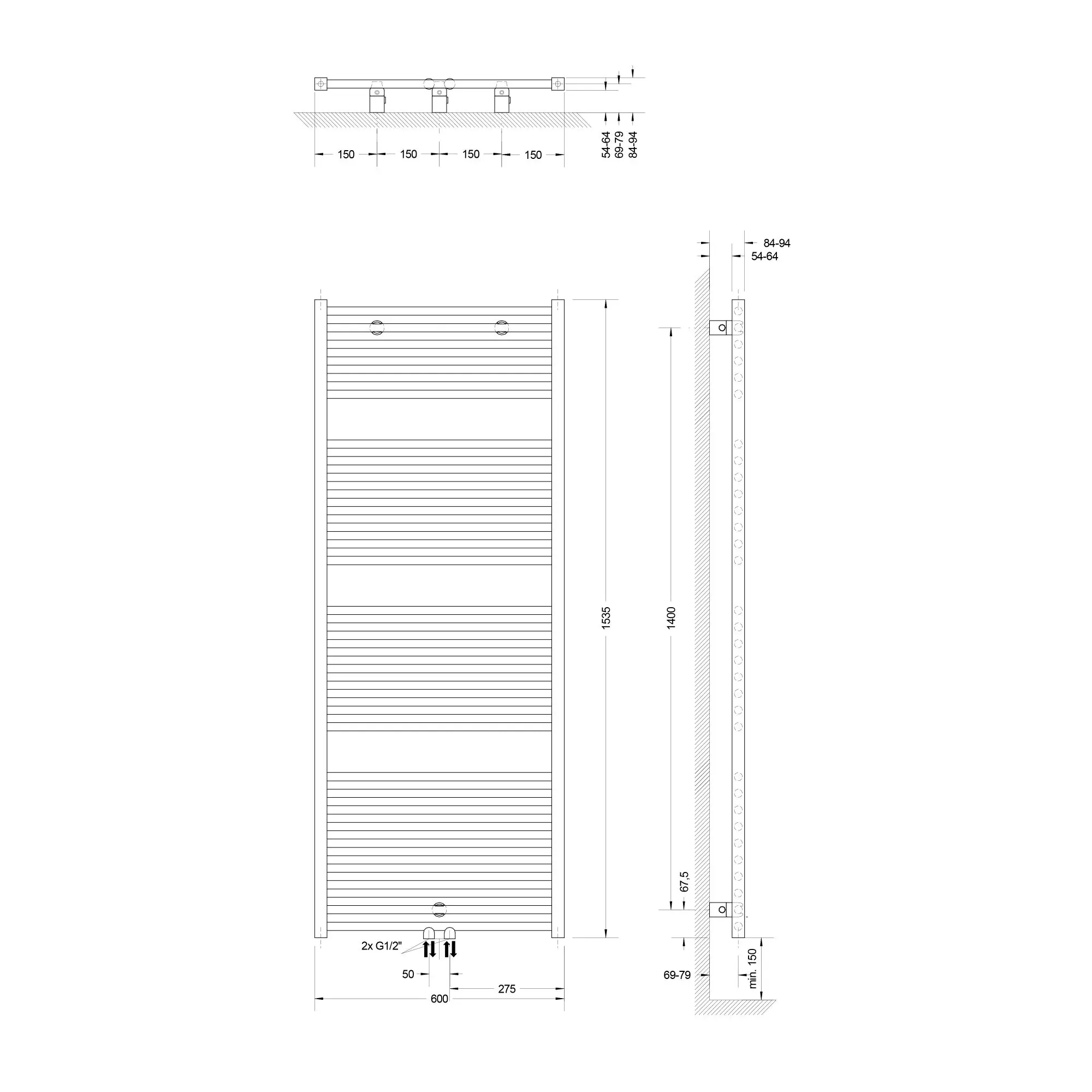 Schulte Design-Heizkörper Turbo mit Mittelanschluss 153,5 x 60 cm alpinweiß 823 W