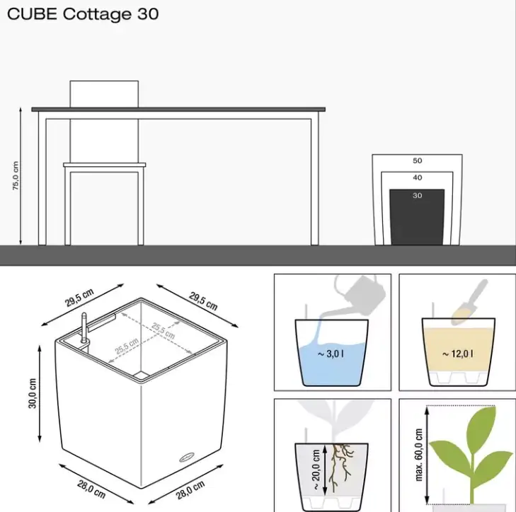 Lechuza Pflanzgefäß Cube Cottage 40 lichtgrau