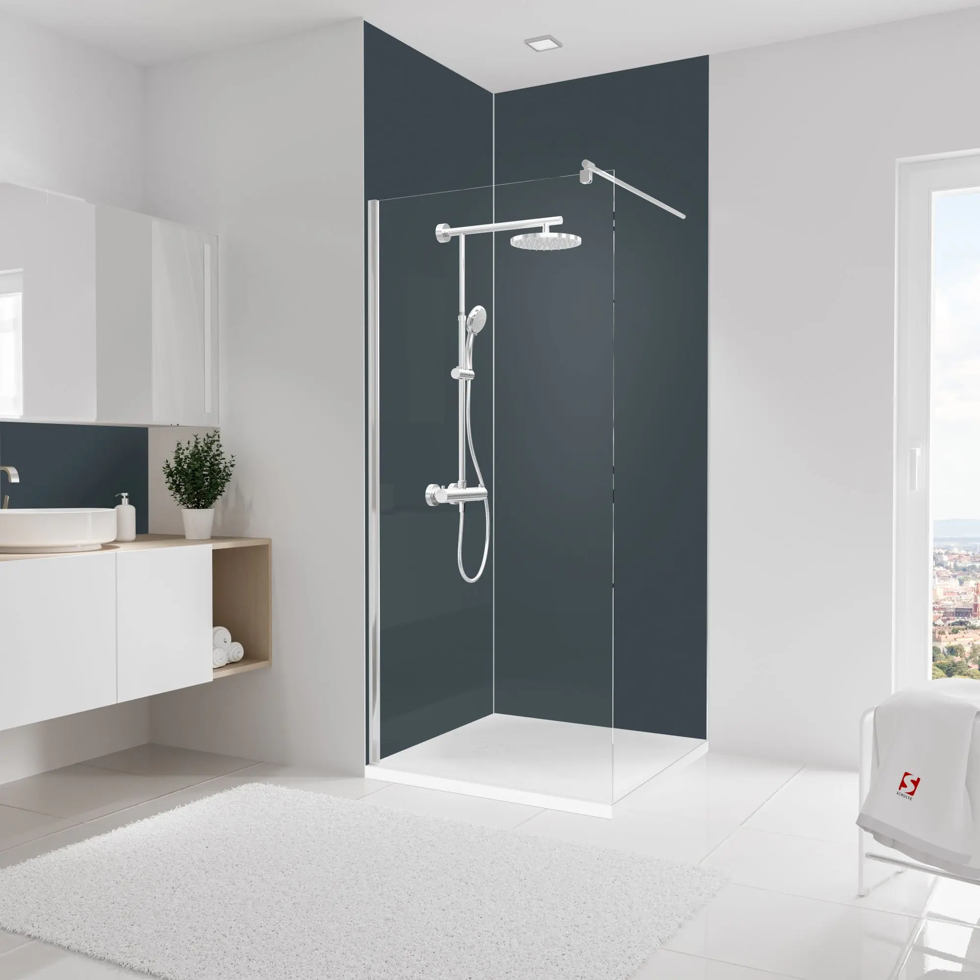 Schulte Duschrückwand Set Eck DecoDesign Farbe 90 x 90 x 255 cm anthrazit