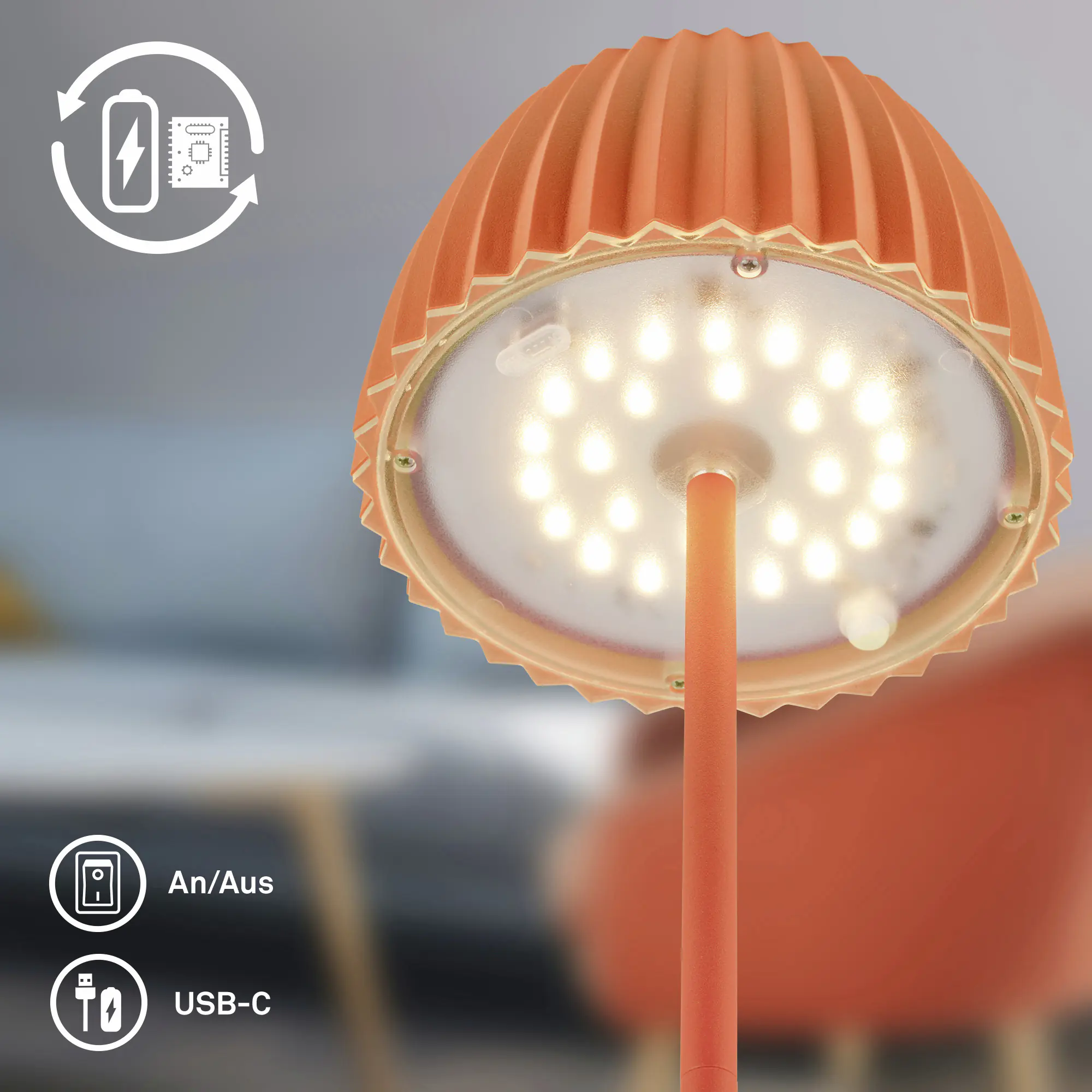 Briloner LED-Tischleuchte Riffle mit Akku orange dimmbar