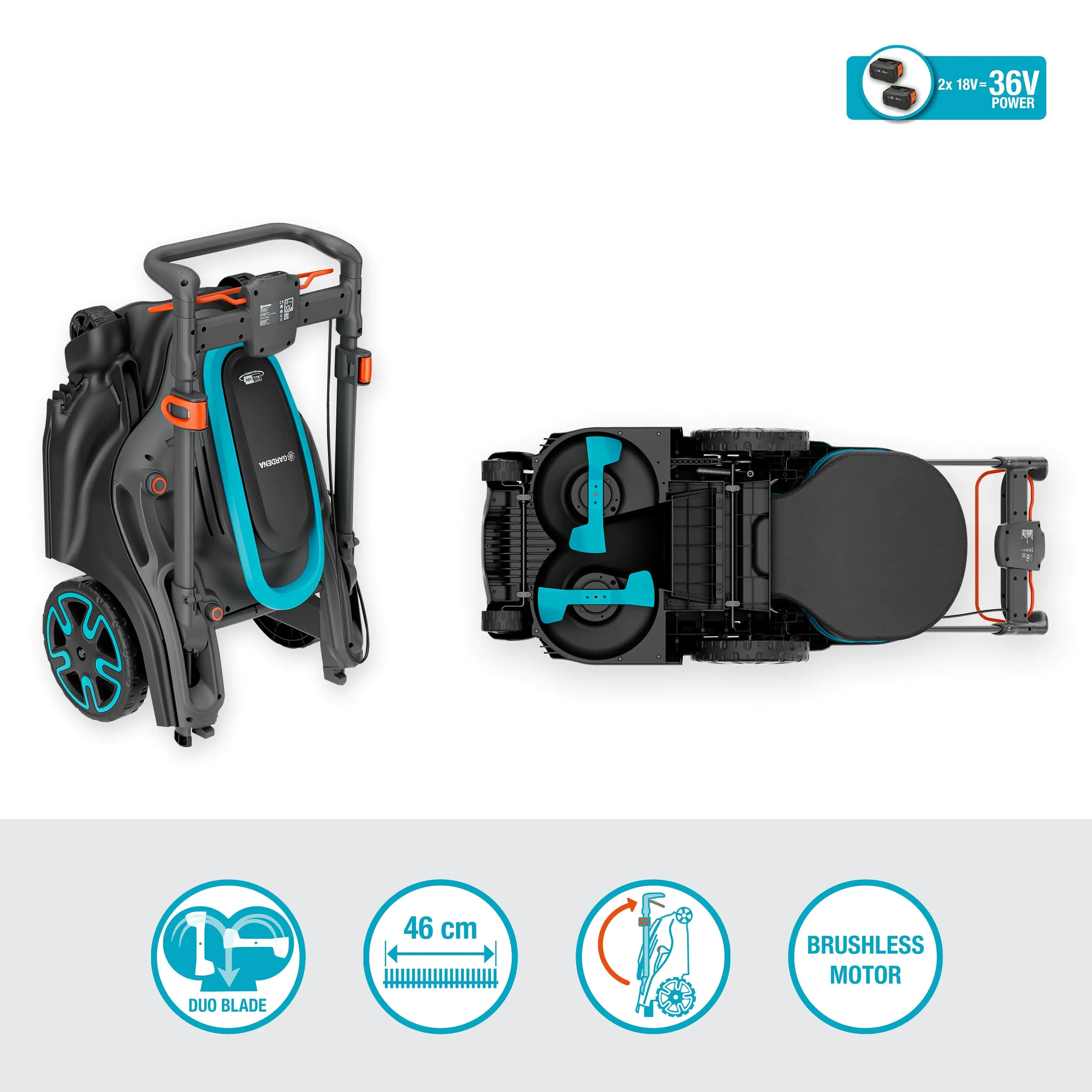 Gardena Akku Rasenmäher PowerMax Duo 46/36V, 46 cm Schnittbreite
