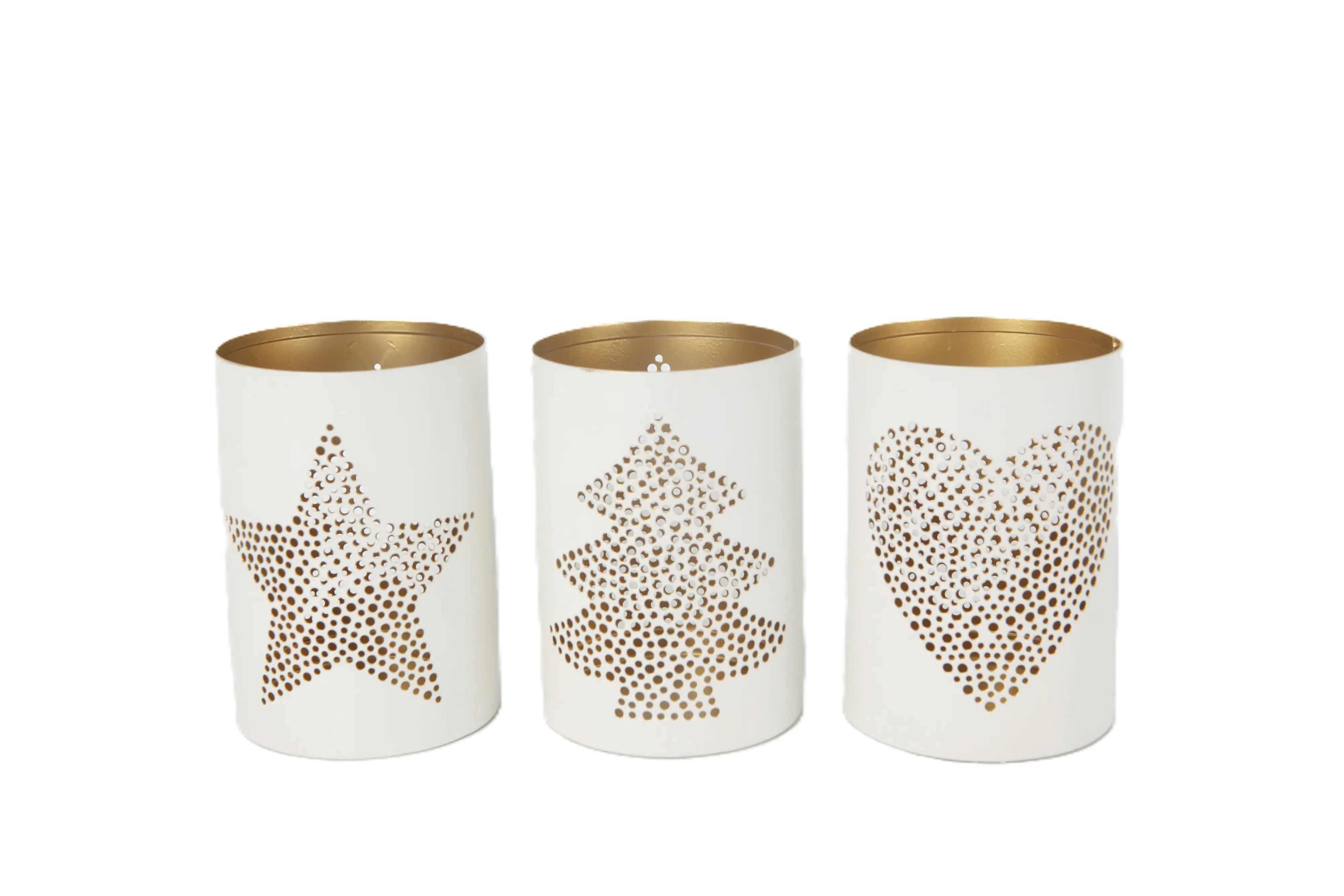 TrendLine Deko Windlicht Metall Ø 8 x 11,5 cm weiß/gold