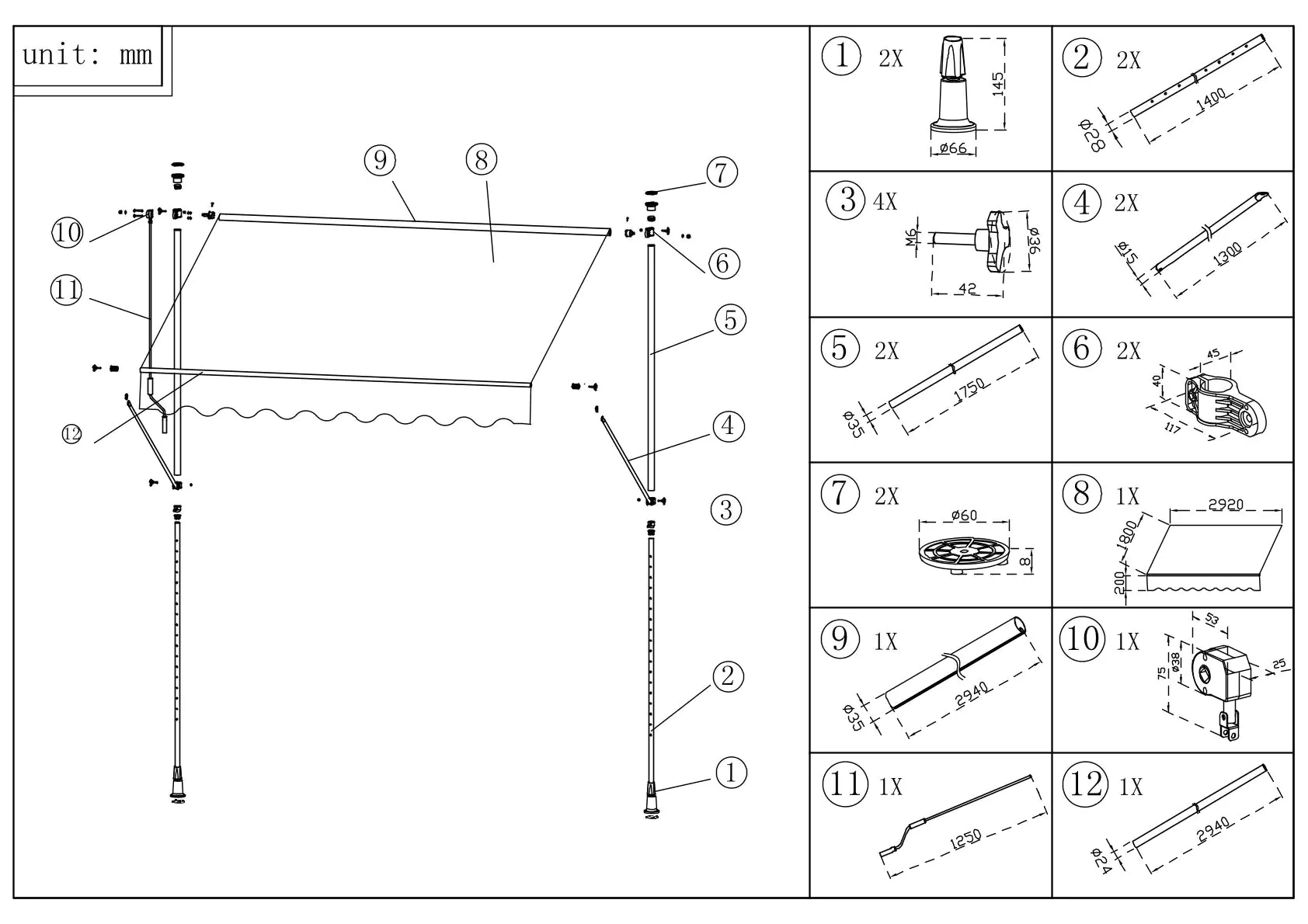 TrendLine Balkon-Markise 3 x 1,3 m gelb-weiß gestreift