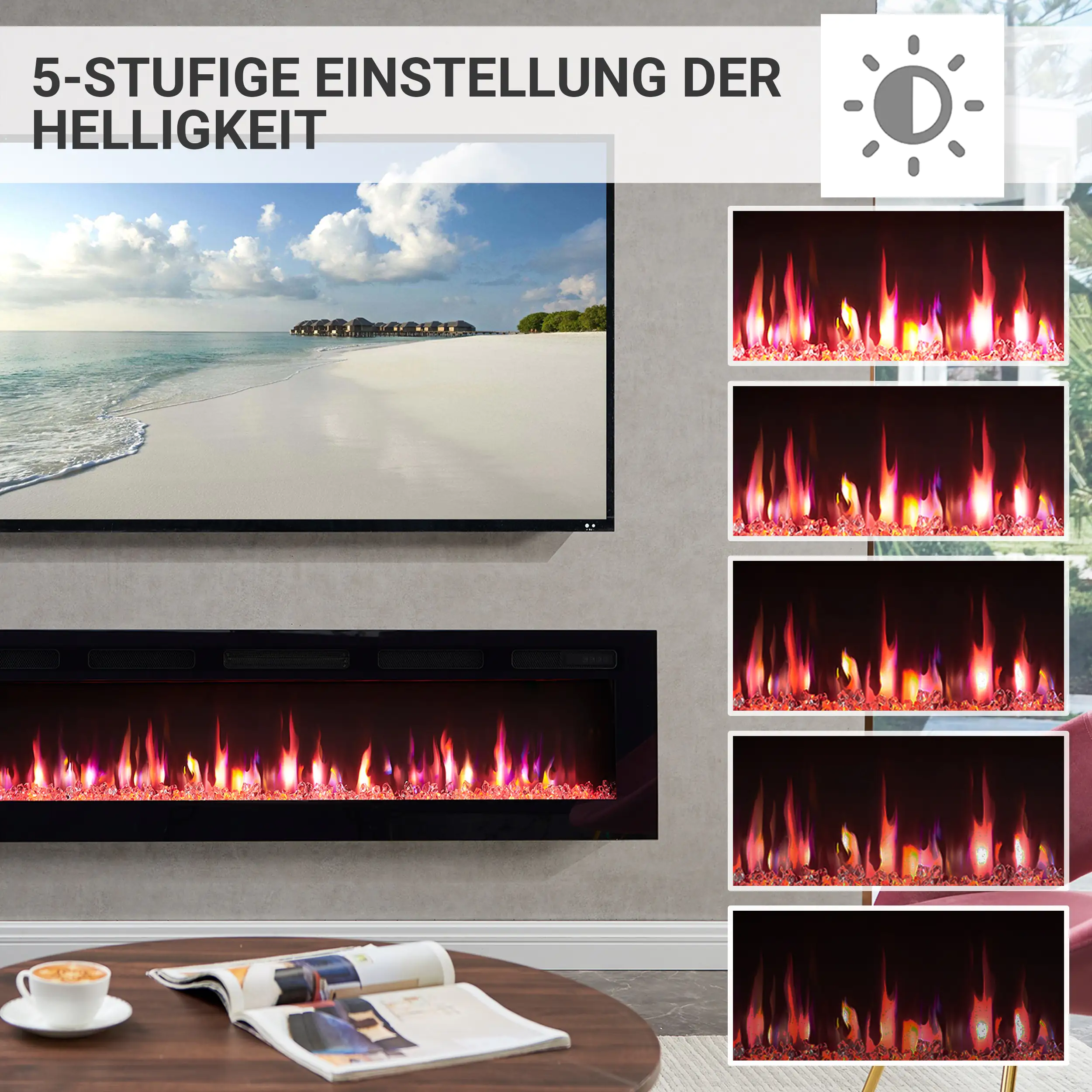 BALDERIA Elektrokamin schwarz Leif 60 1000/1800 Watt 43 x 152,5 cm