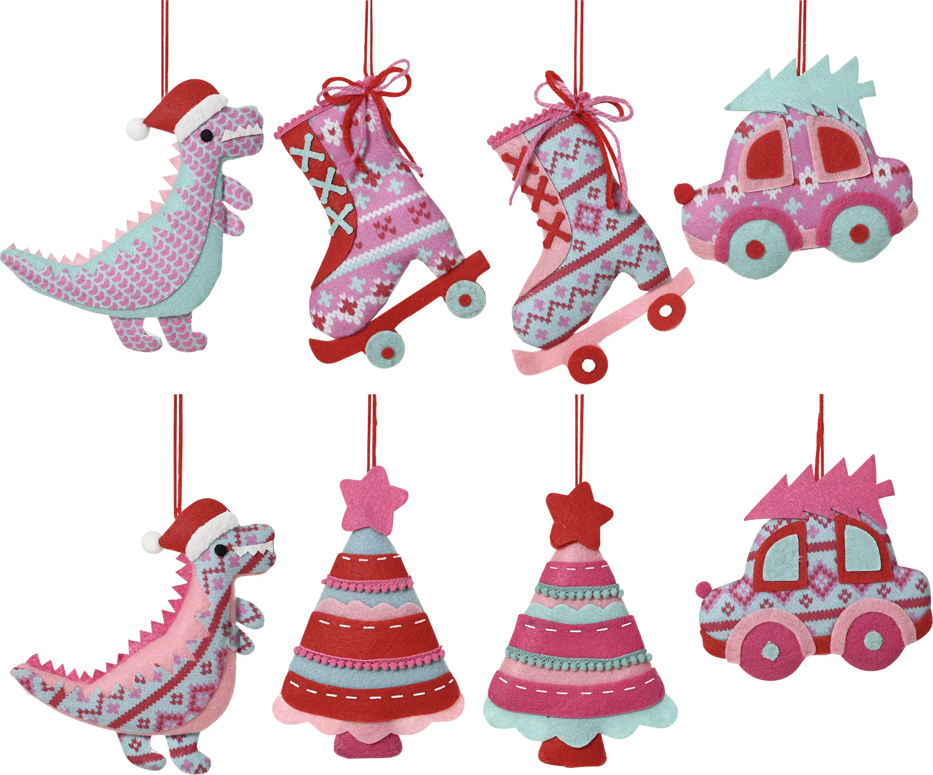Decoris Weihnachtsanhänger aus Filz Ornamente 12 cm 8-fach sortiert