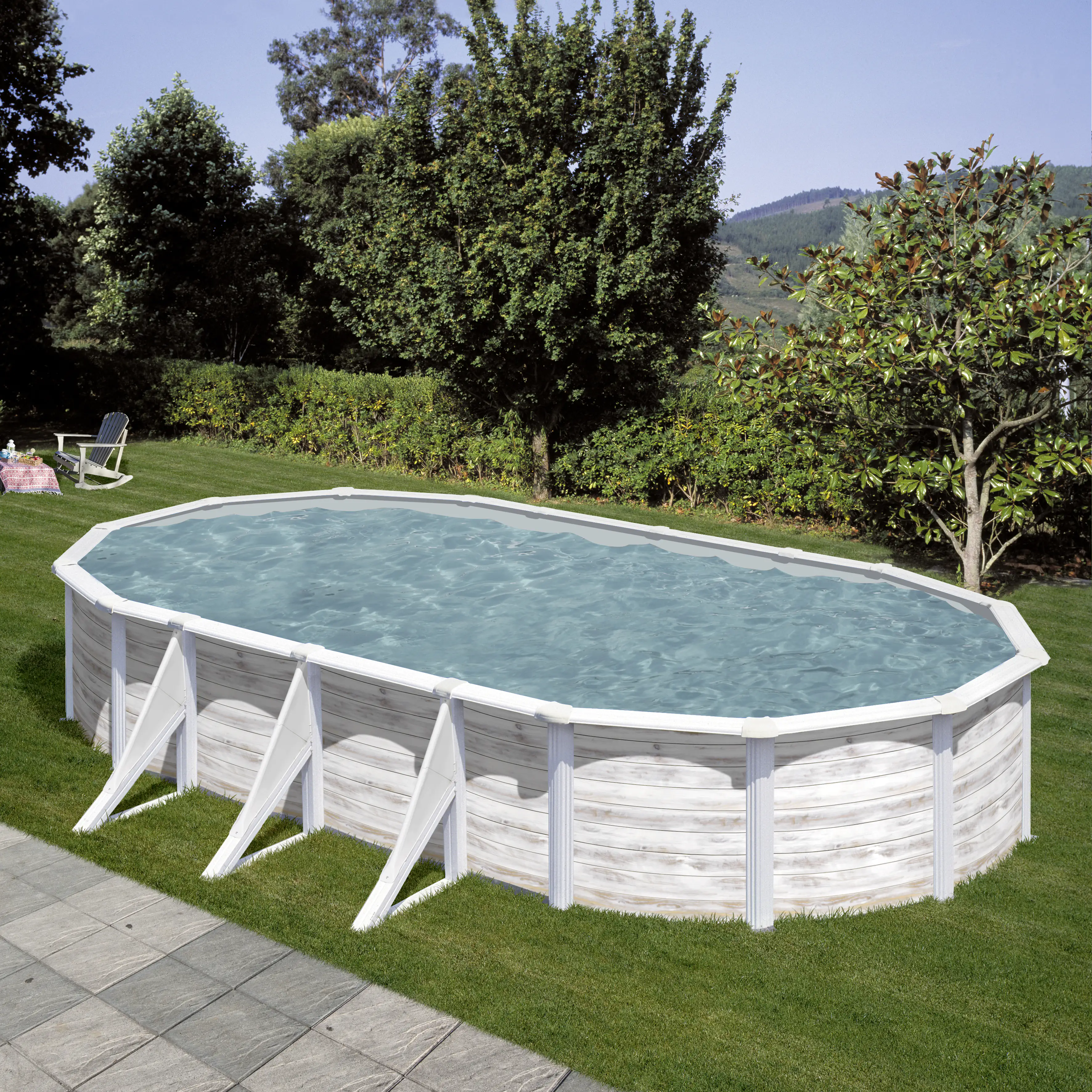 Gre Stahlwandpool Finnlandia oval 730 x 375 x 120 cm Holzdekor weiß