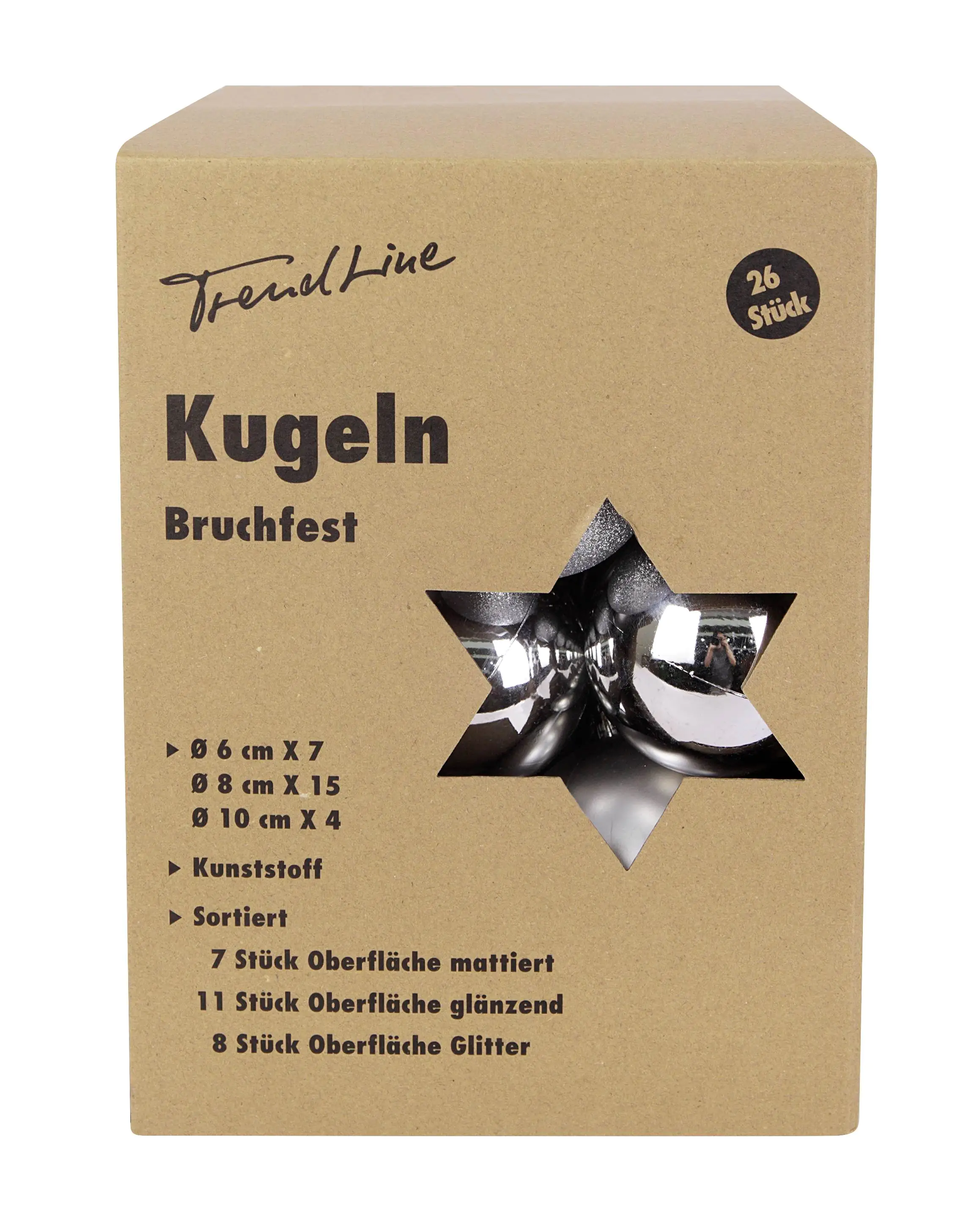 TrendLine Weihnachtskugeln bruchfest, langlebig Ø 6, 8 10 cm silber 26 Stück