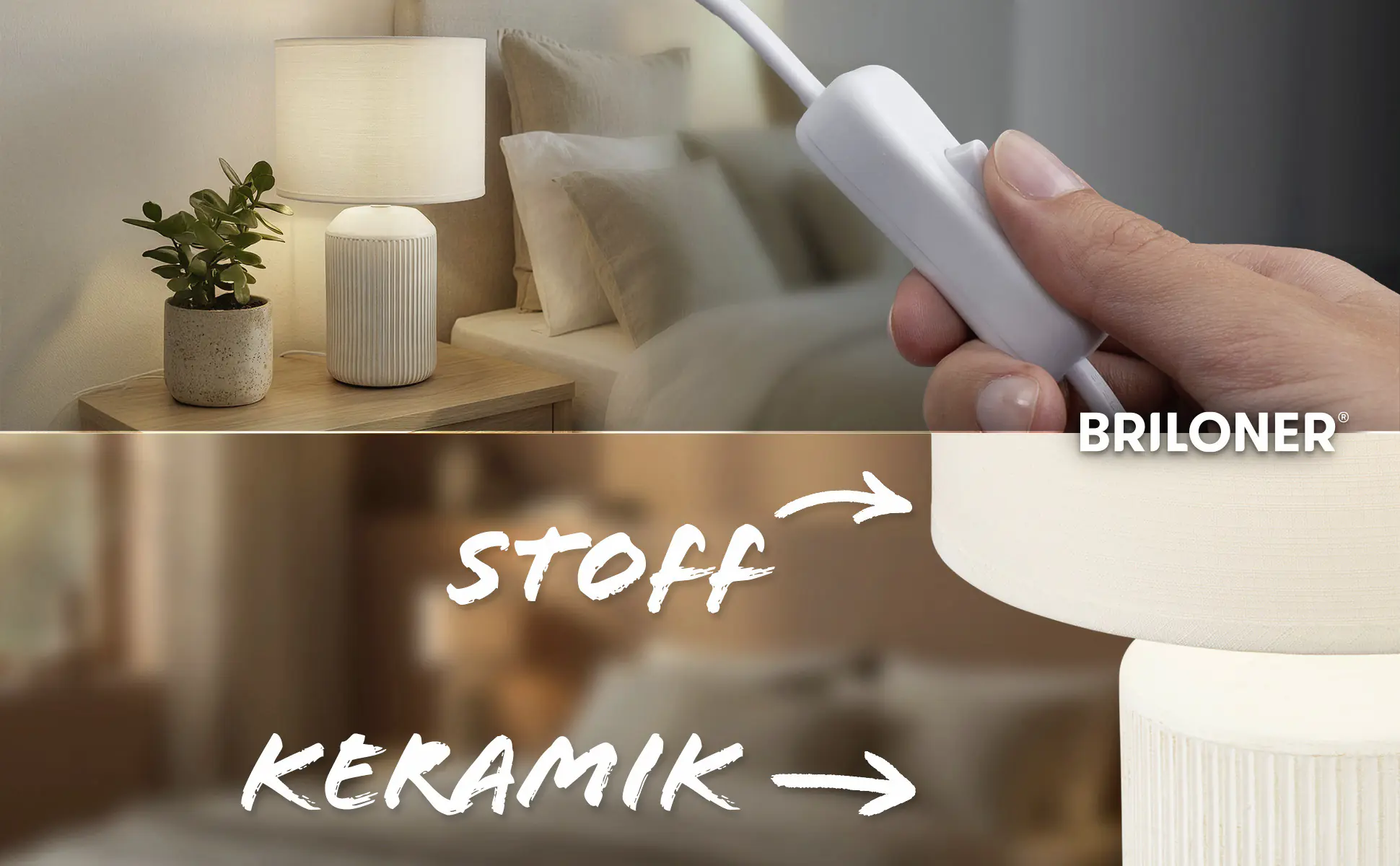 Briloner Tischleuchte Ino mit Stoffschirm weiß matt