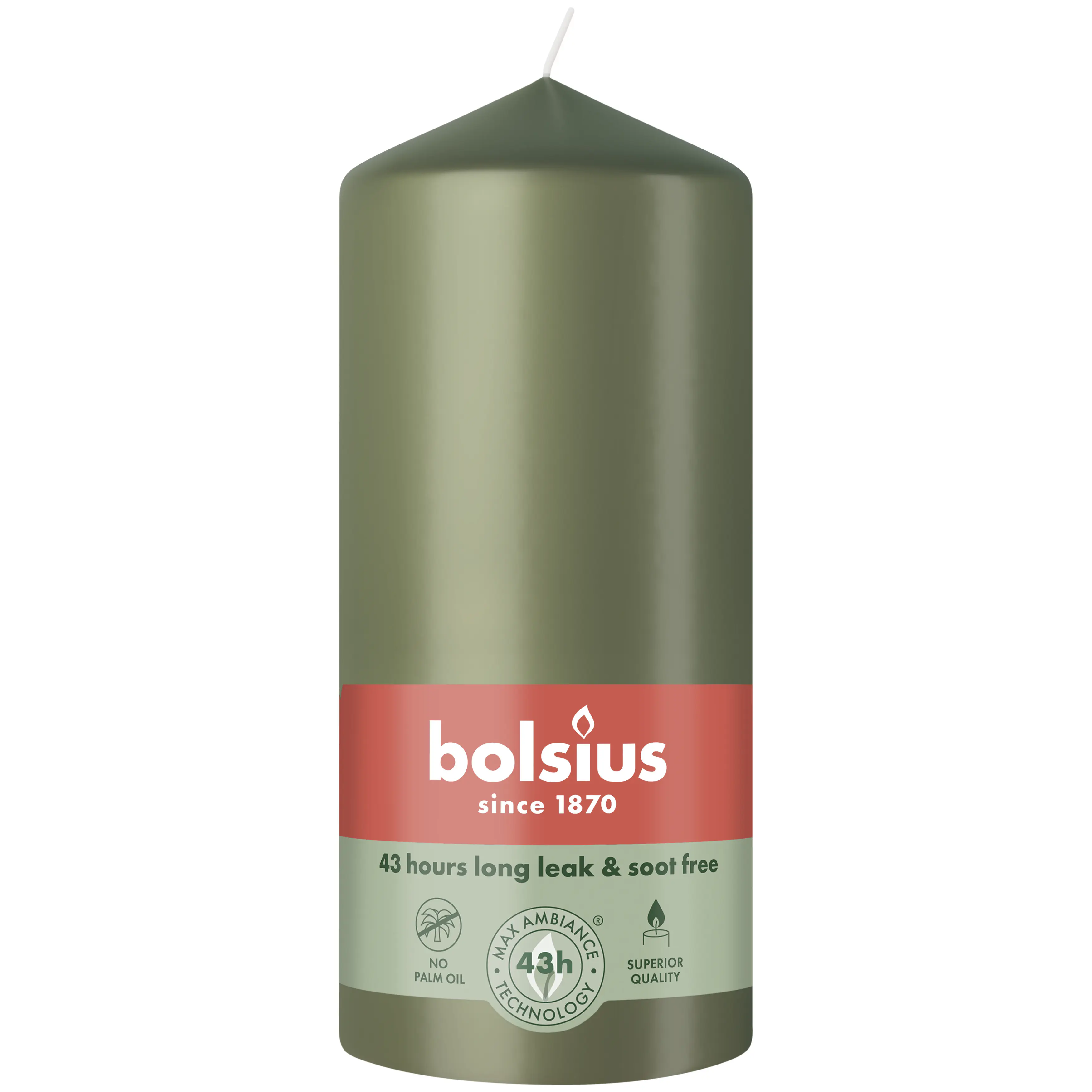 Bolsius Stumpenkerze olive 13 cm Ø 6,8 cm 