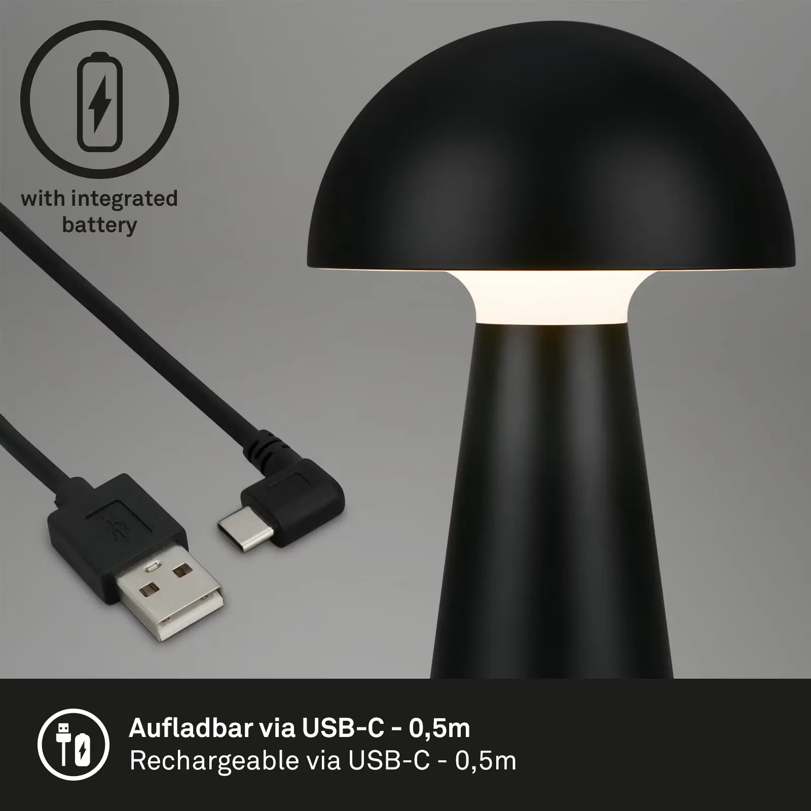 Briloner LED Akku-Tischleuchte Fungo schwarz 28 x 16 cm warmweiß