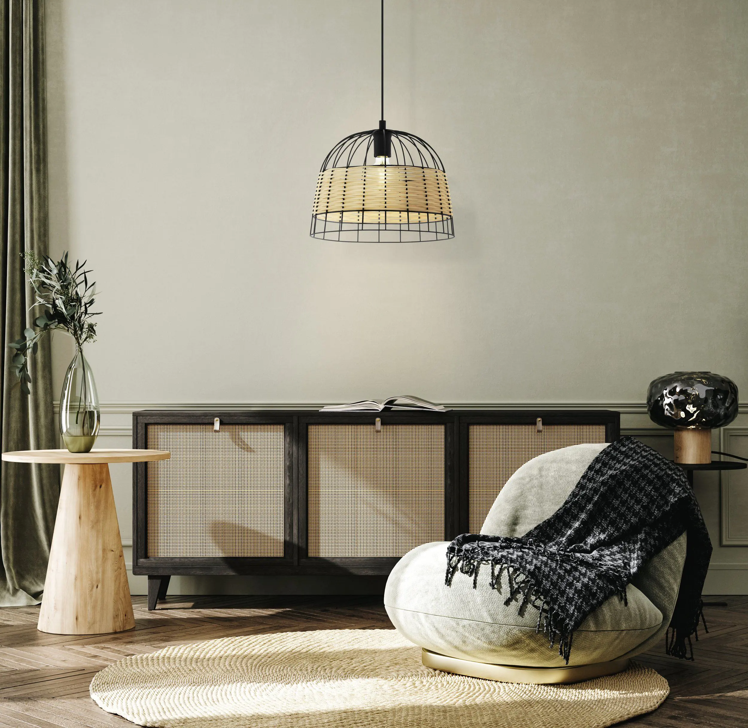 Eglo Pendelleuchte Anwick natur Ø 37 cm E27, max. 60 W