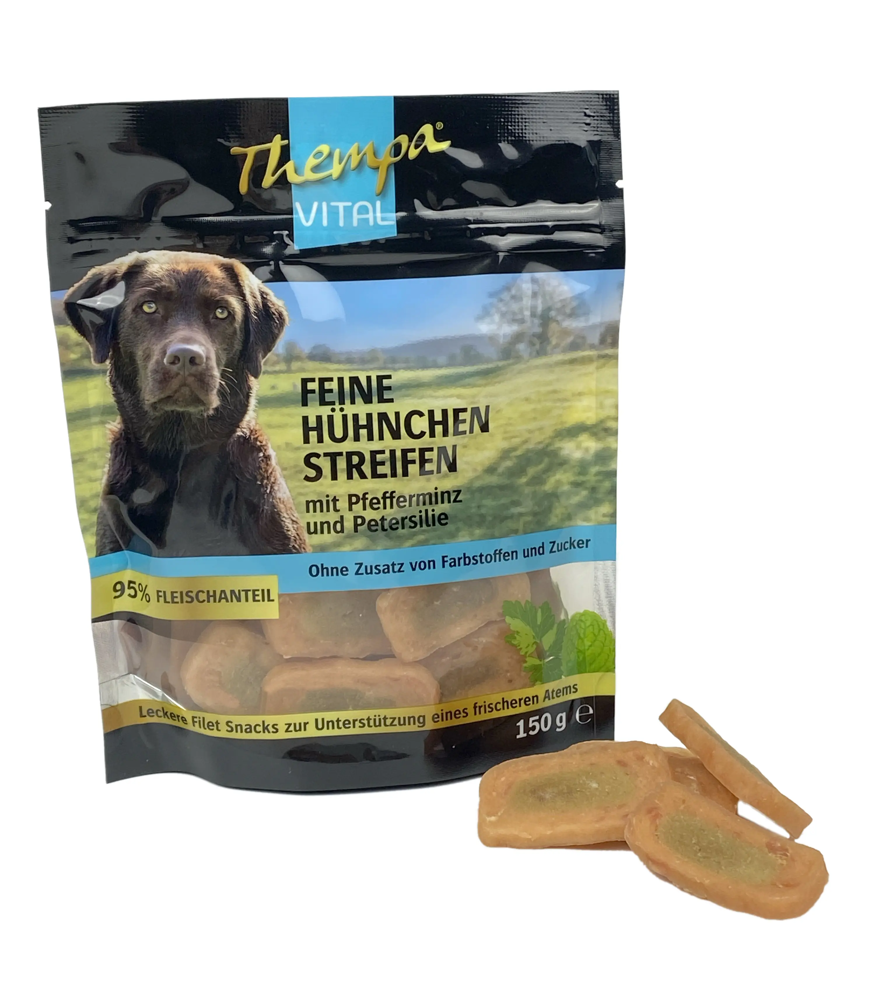 Thempa Vital Hundesnack Adult Hühnchenstreifen mit Pfefferminze & Petersilie 150 g