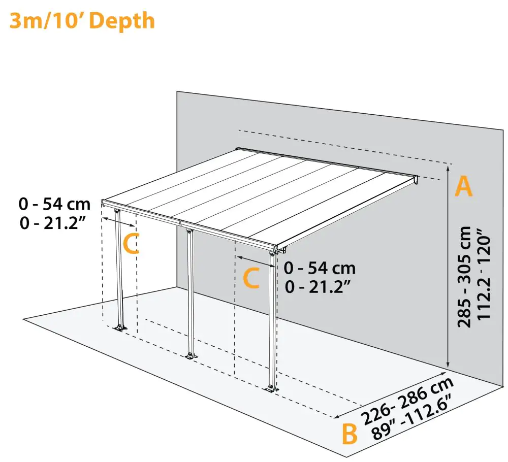Canopia Terrassendach 1275 x 300 cm grau