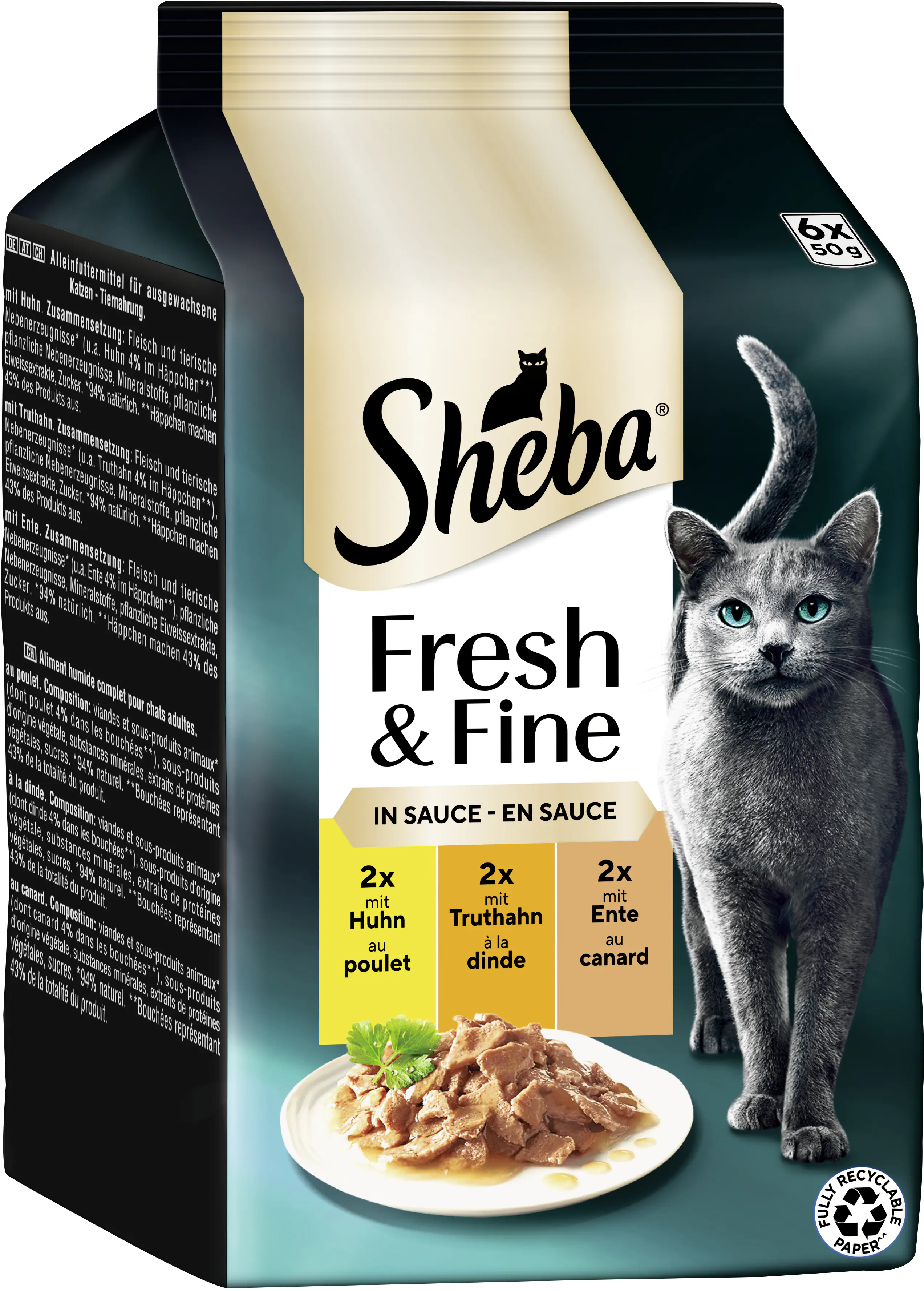 Sheba Katzennassfutter Adult 6 x 50 g Huhn, Ente & Truthahn