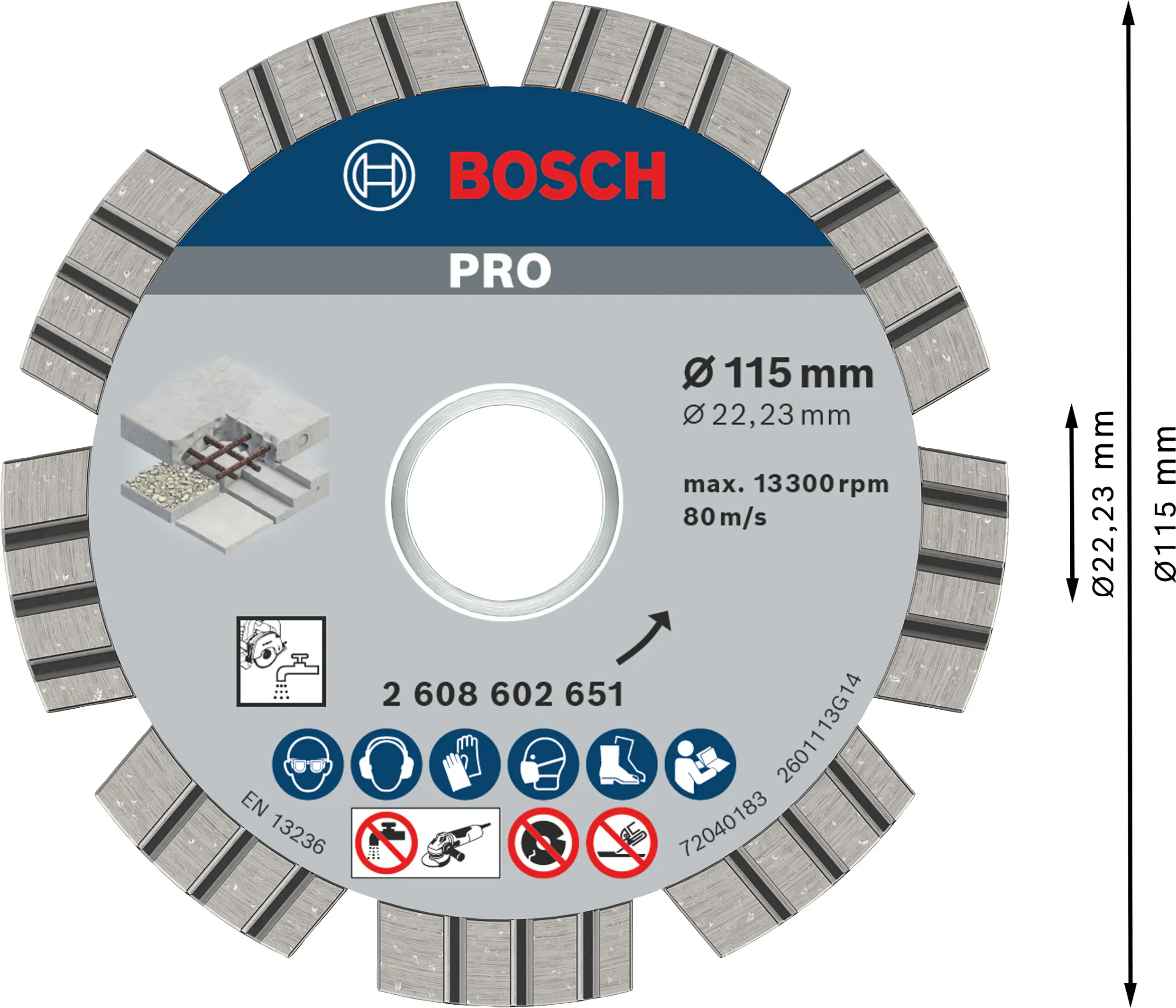 Bosch PRO Concrete Diamanttrennscheibe, 115 x 22,23 mm