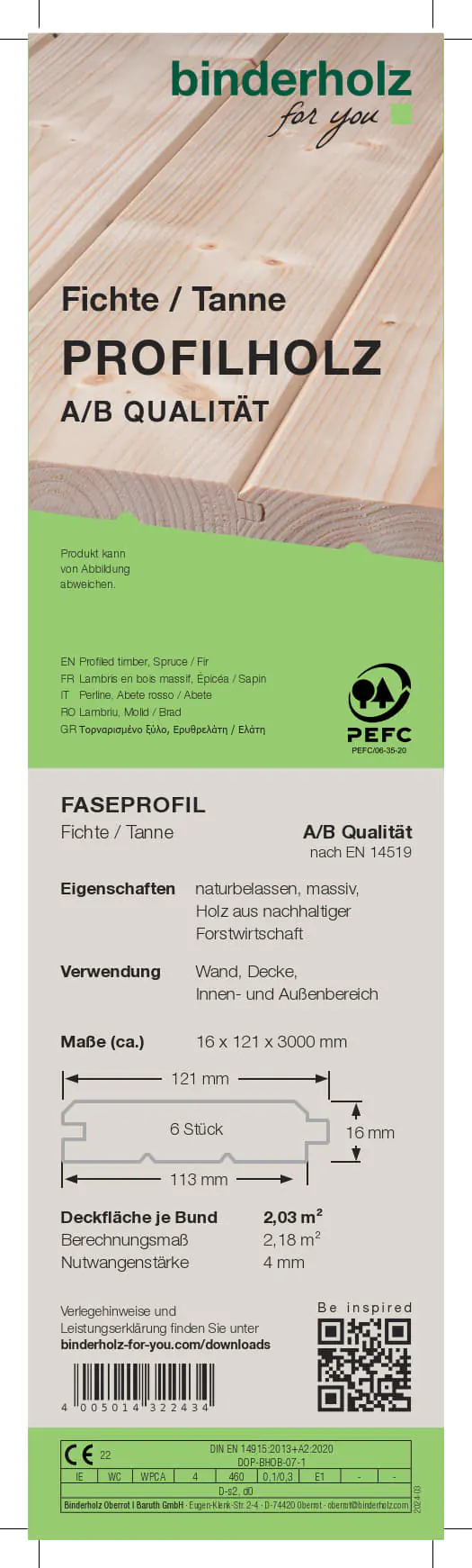 Profilholz Fichte Tanne A B-Sortierung Faseprofil 300 x 12,1 cm 16 mm