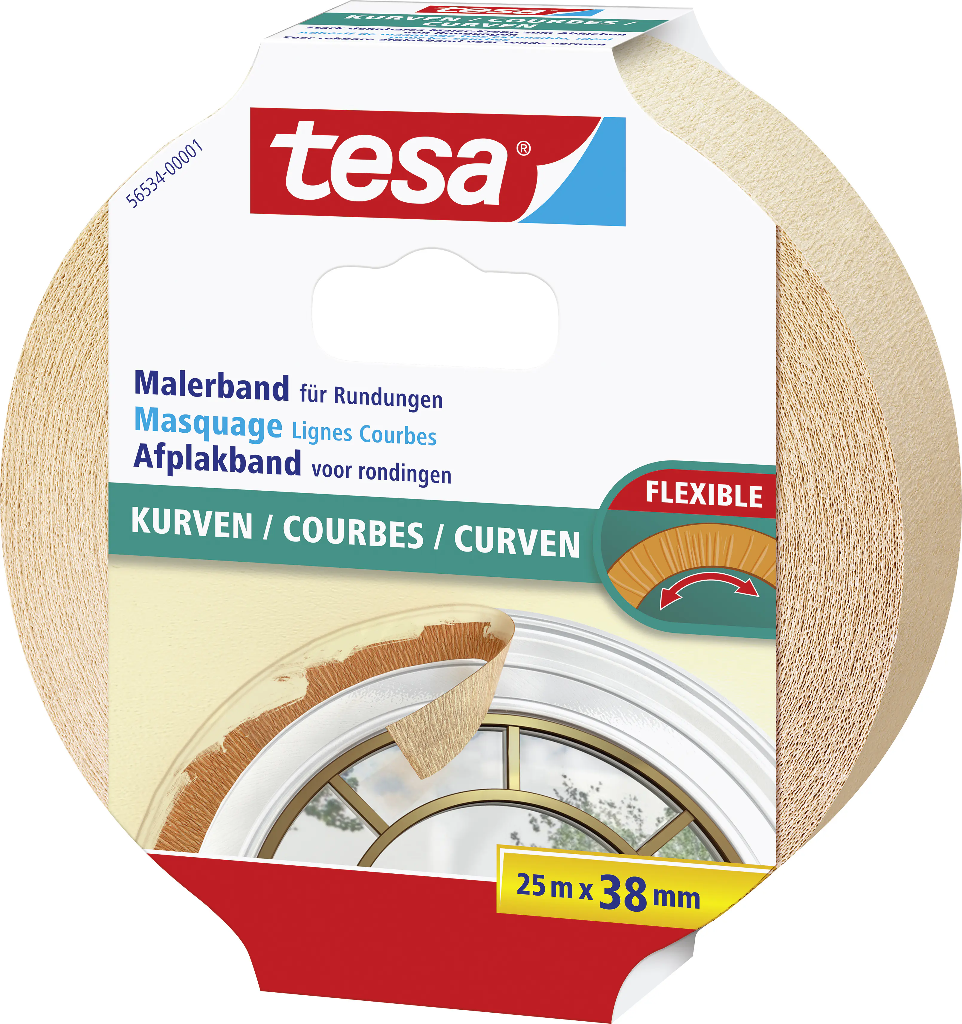 tesa Malerband für Kurven 25 m x 38 mm, beige