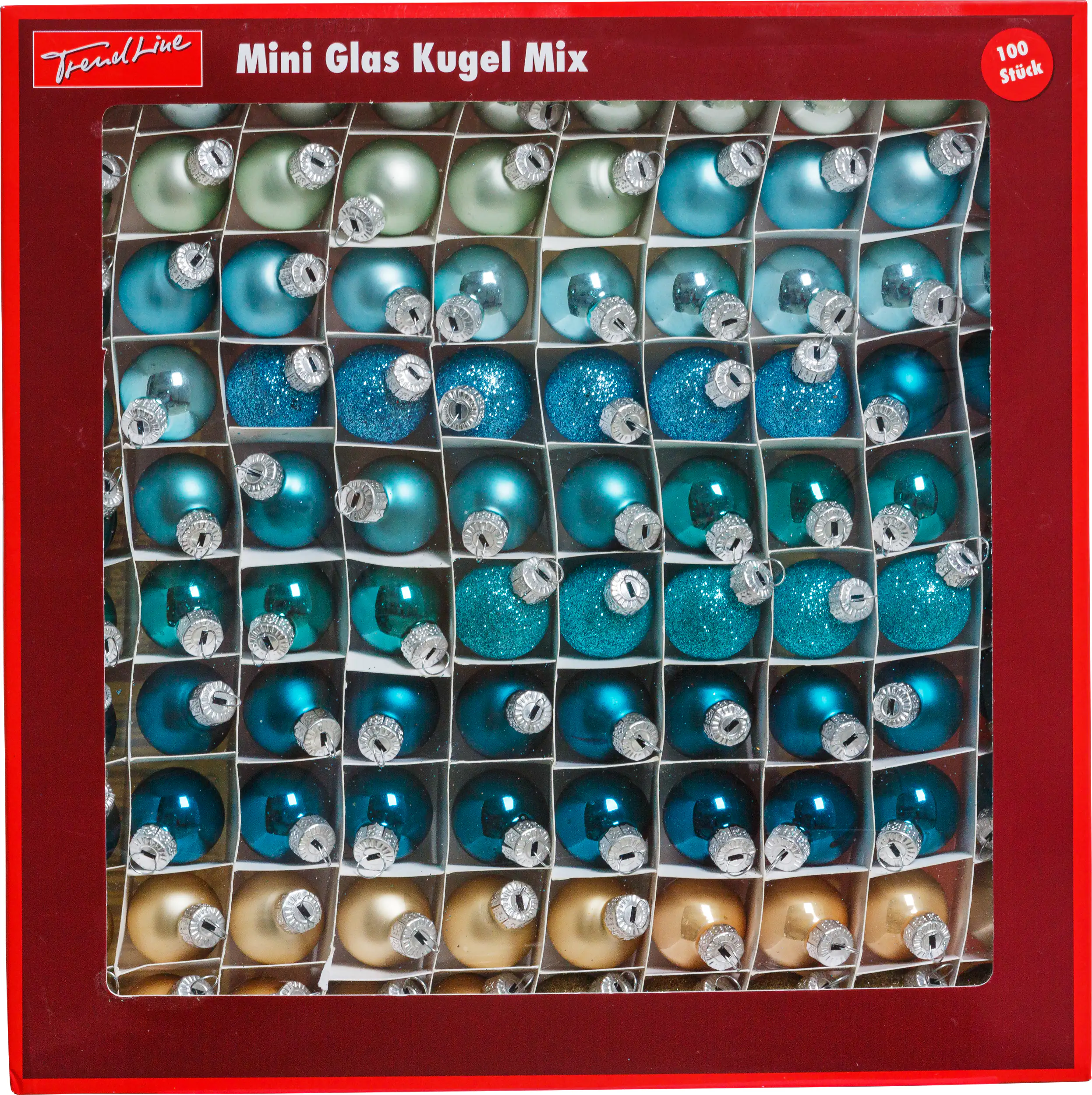 TrendLine Mini-Christbaumkugeln aus Glas Ø 2,5 cm gold-blau 100 Stück