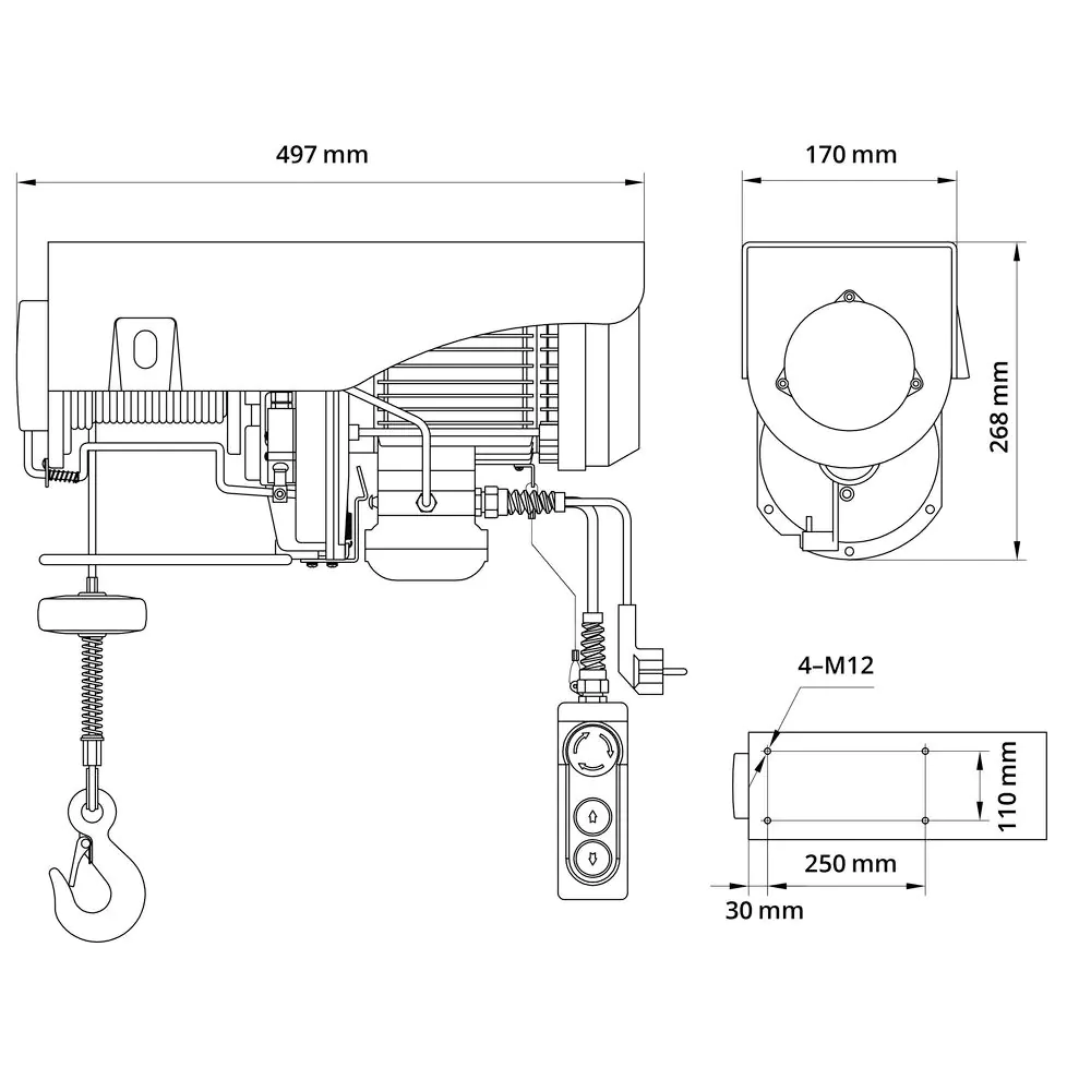 Güde Seilzug elektrisch GSZ 500/1000 1600 W