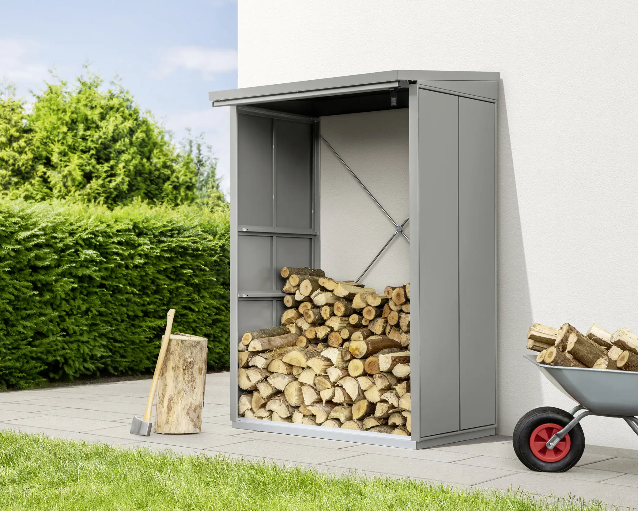 Ecostar Kaminholzregal Elegant-V Typ 1, graualuminium, mit Verstrebung