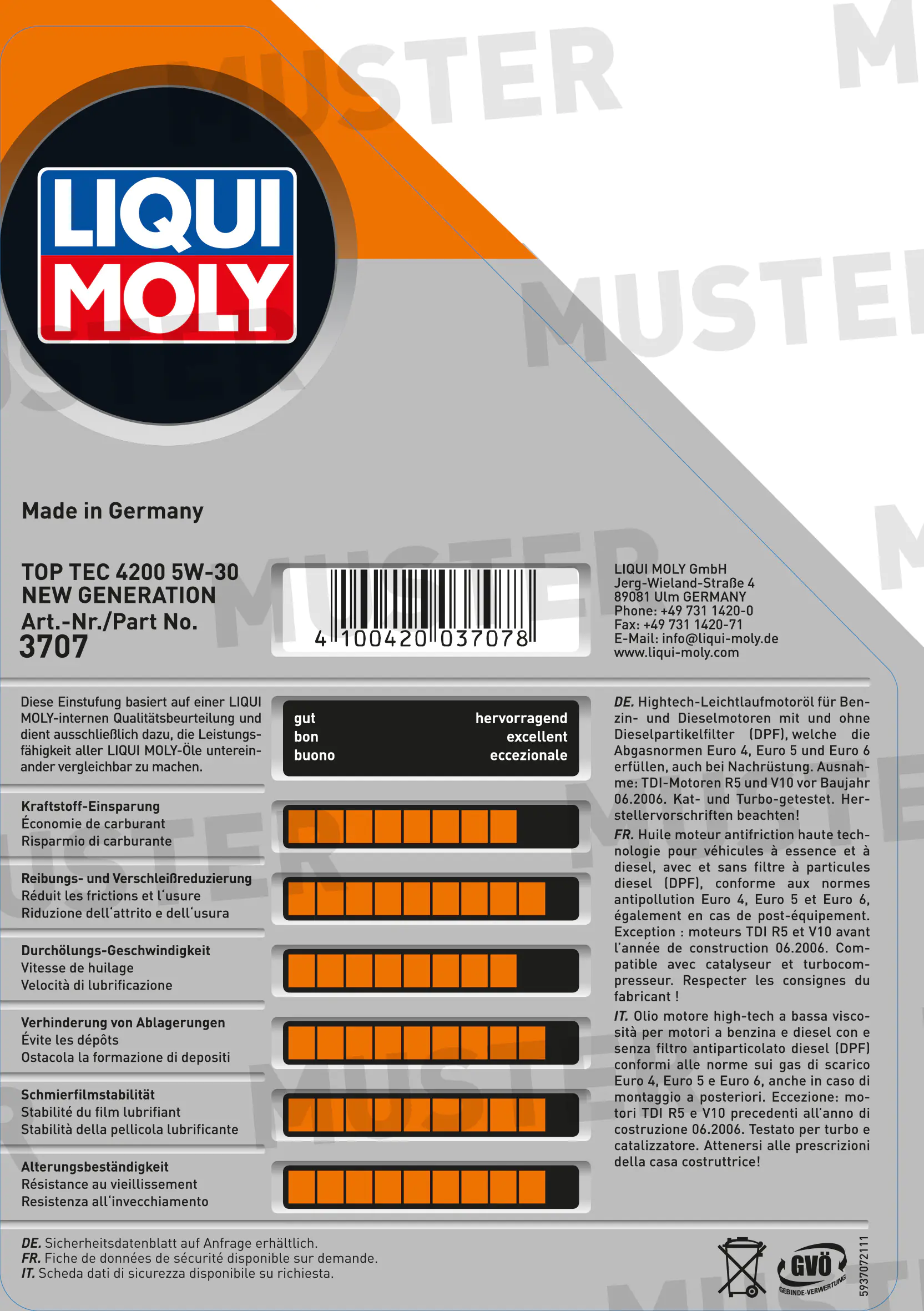 Liqui Moly Motoröl Top Tec 4200 SAE 5W-30 Longlife III 5 L