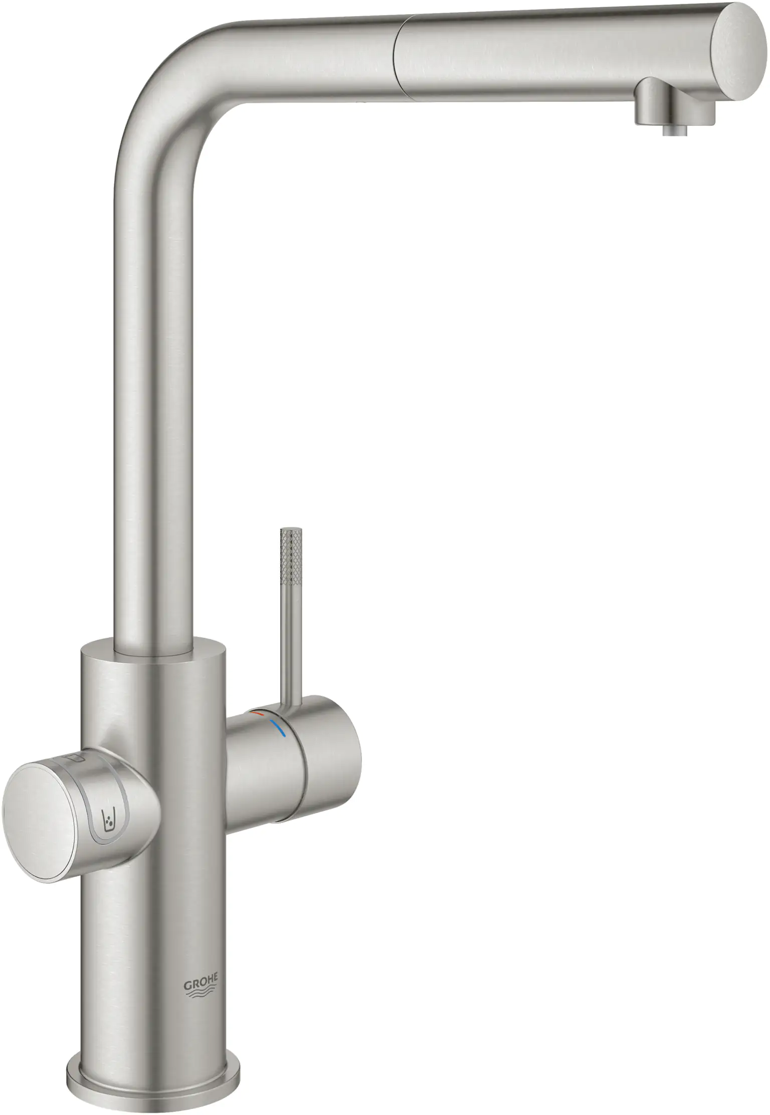 Grohe Blue Home L-Auslauf Starter Kit mit herausziehbarem Mousseurauslauf supersteel