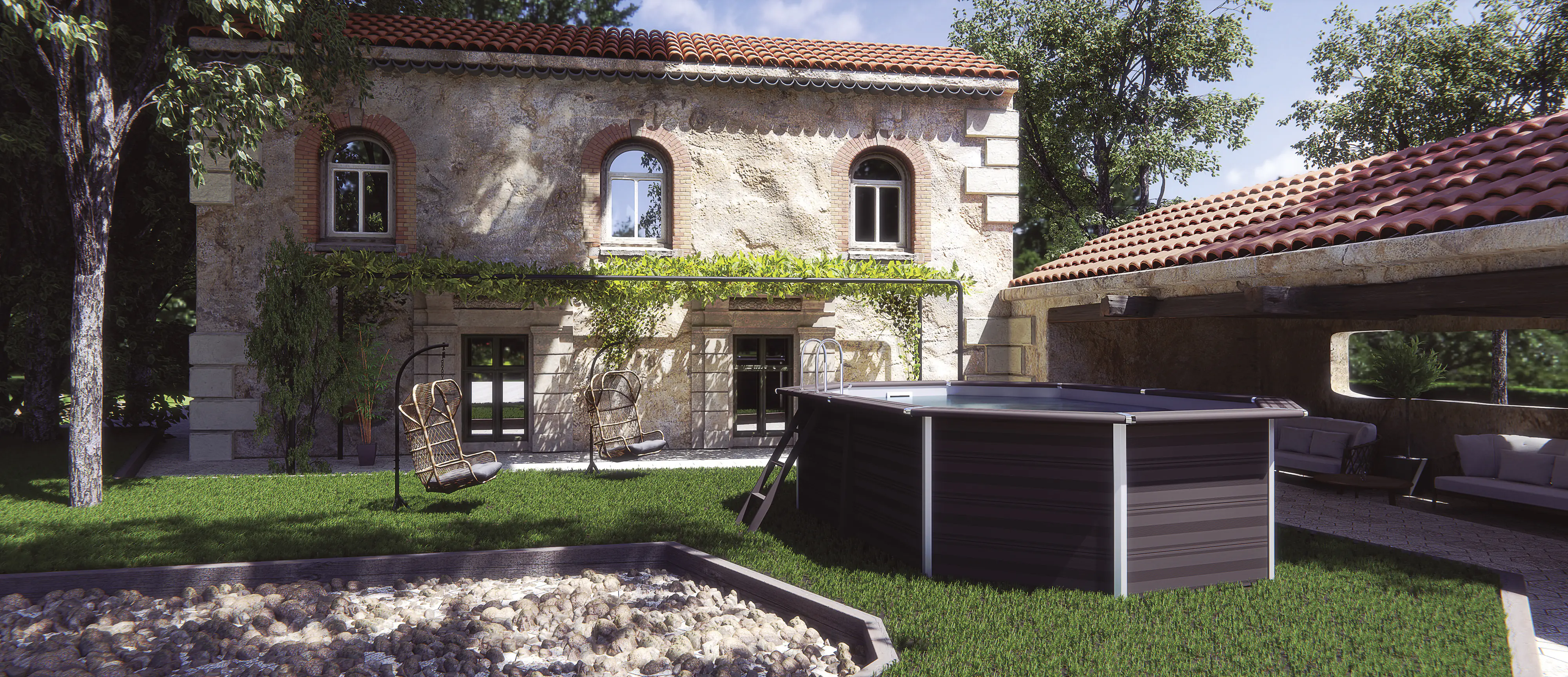 Gre Composite Pool oval grau, 524 x 386 x 124 cm
