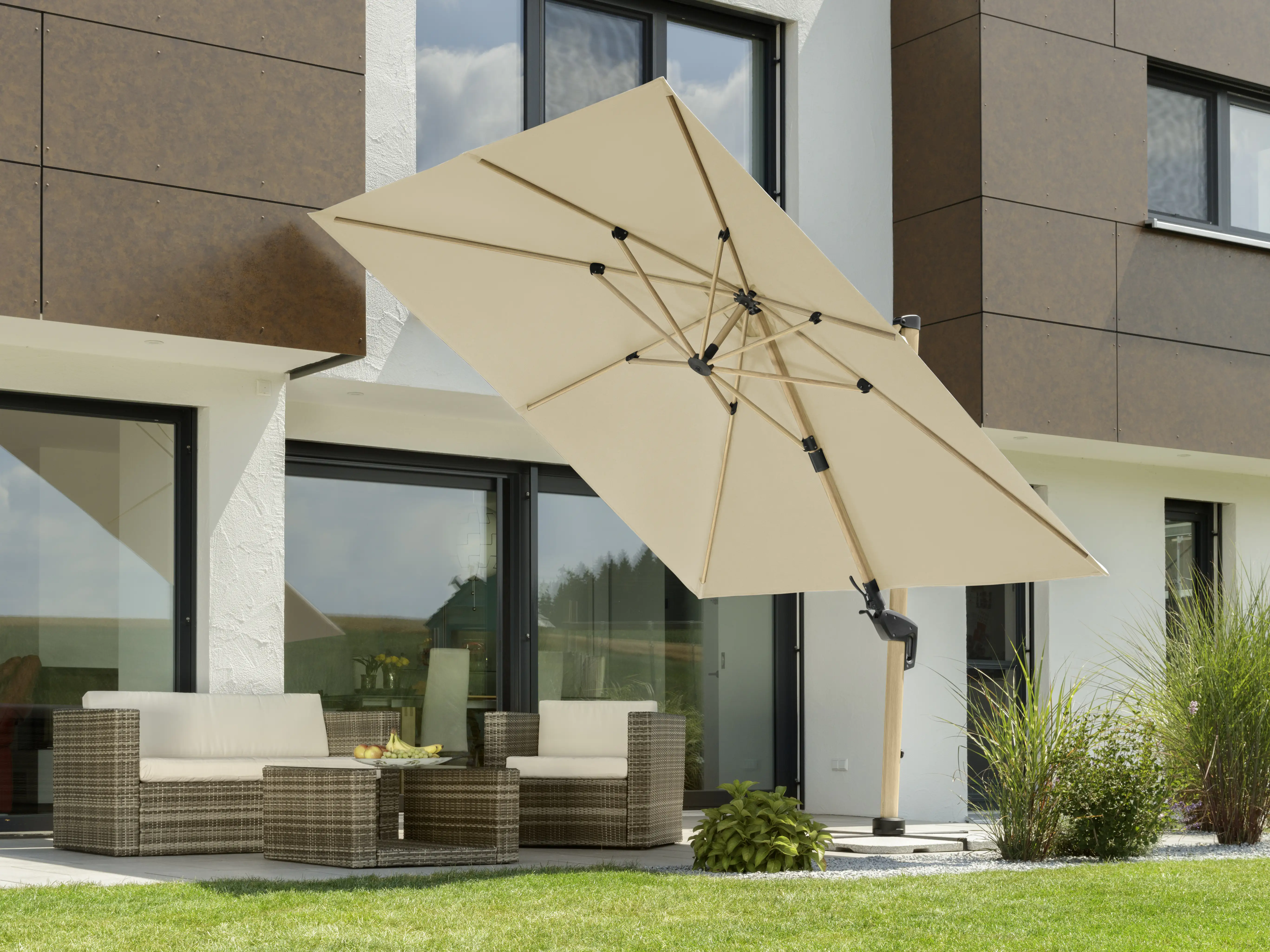 Schneider Ampelschirm Rhodos Twist Woody natur 300 x 300 cm inkl. Sonnenschirmhülle