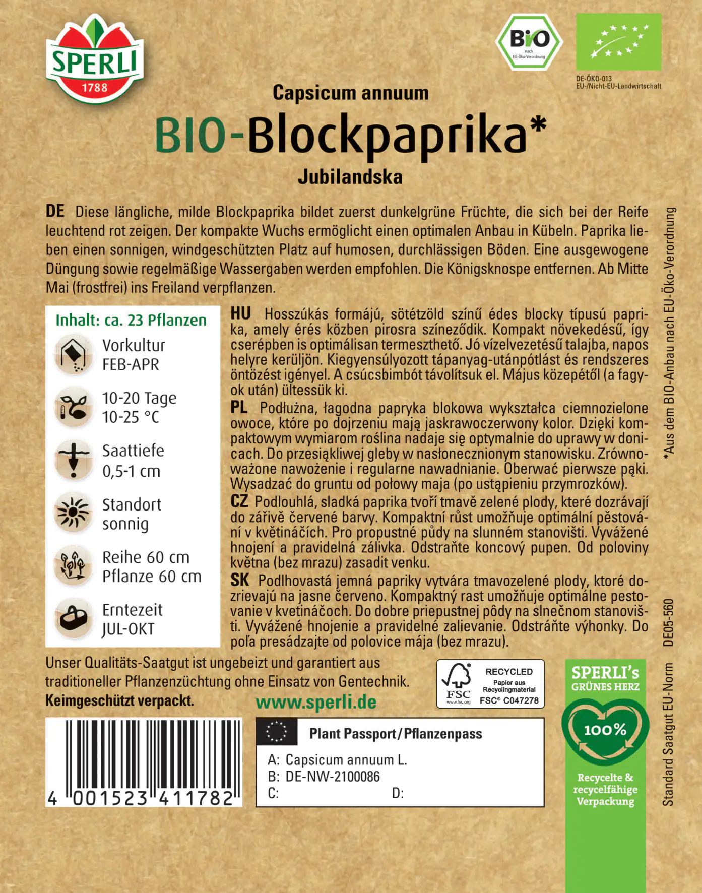 Sperli BIO Blockpaprika