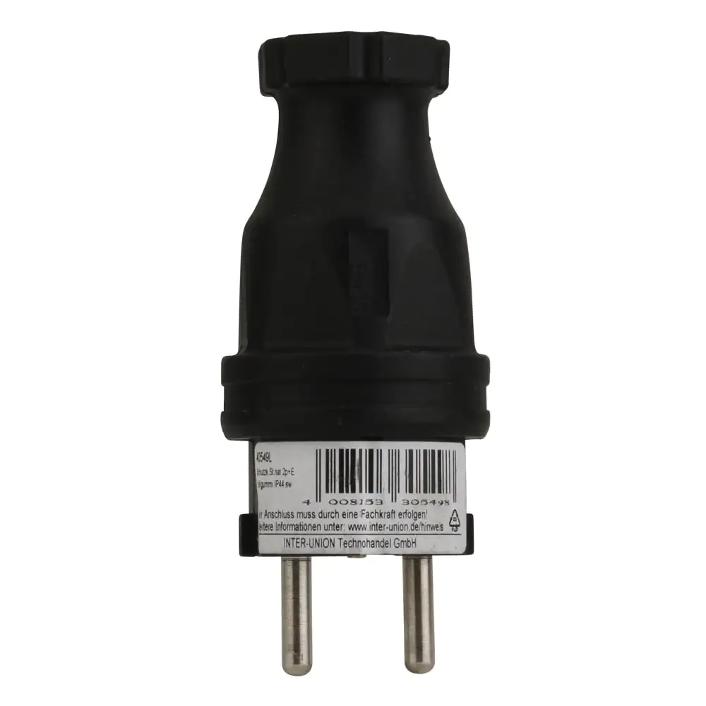 PCE Schutzkontakt-Stecker Vollgummi IP44, mit Knickschutz, schwarz