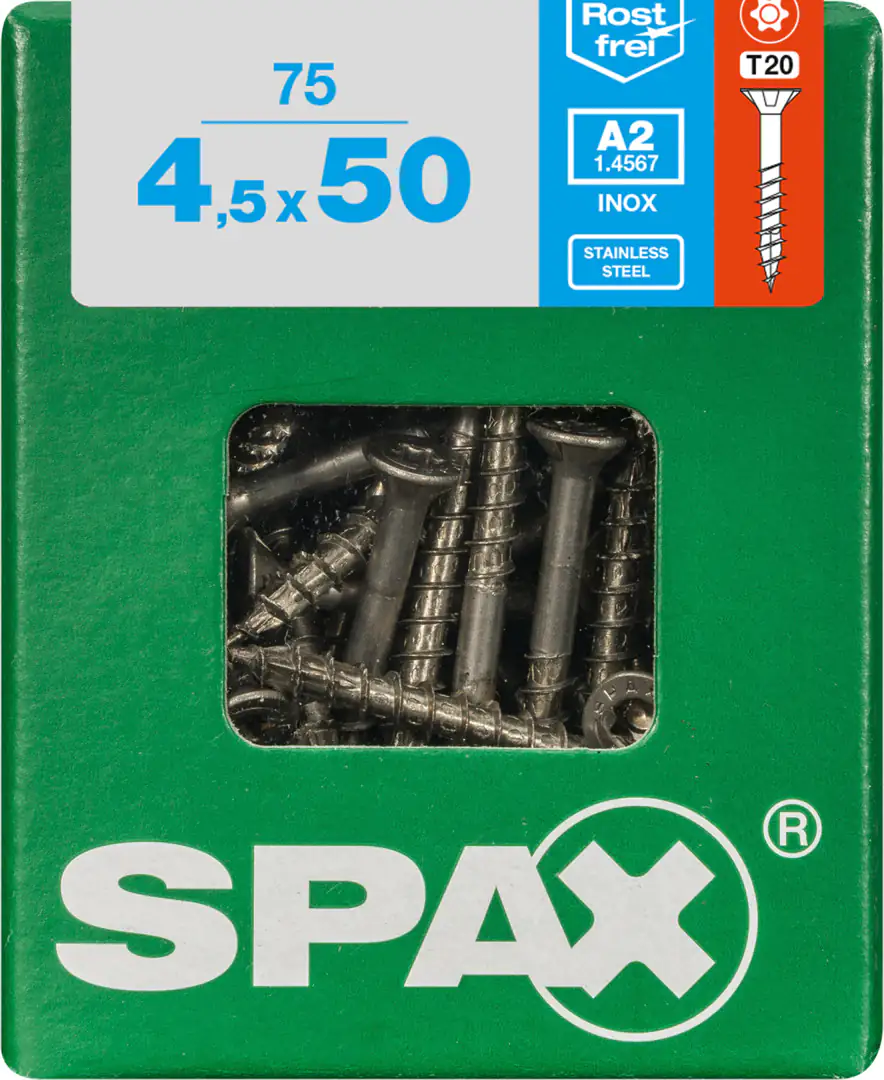Spax Universalschrauben 4.5 x 50 mm TX 20 Senkkopf - 75 Stück Edelstahl