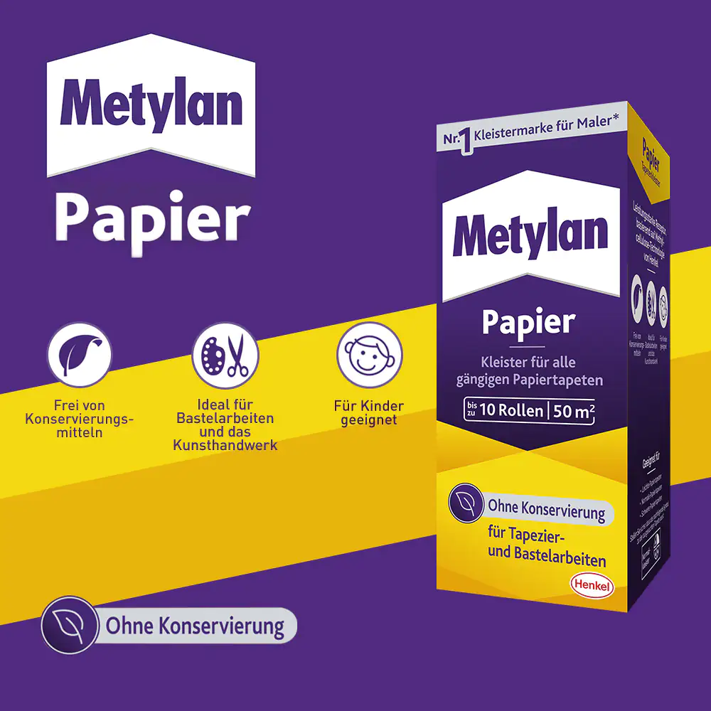 Metylan Papier Tapetenkleister 125 g Paket, trocknet transparent