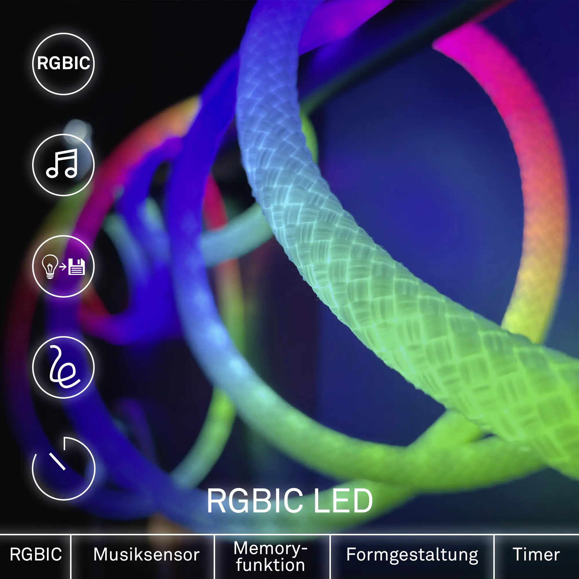 Briloner LED-Lichtschlauch RGBIC mit Musiksensor 5 m dimmbar weiß