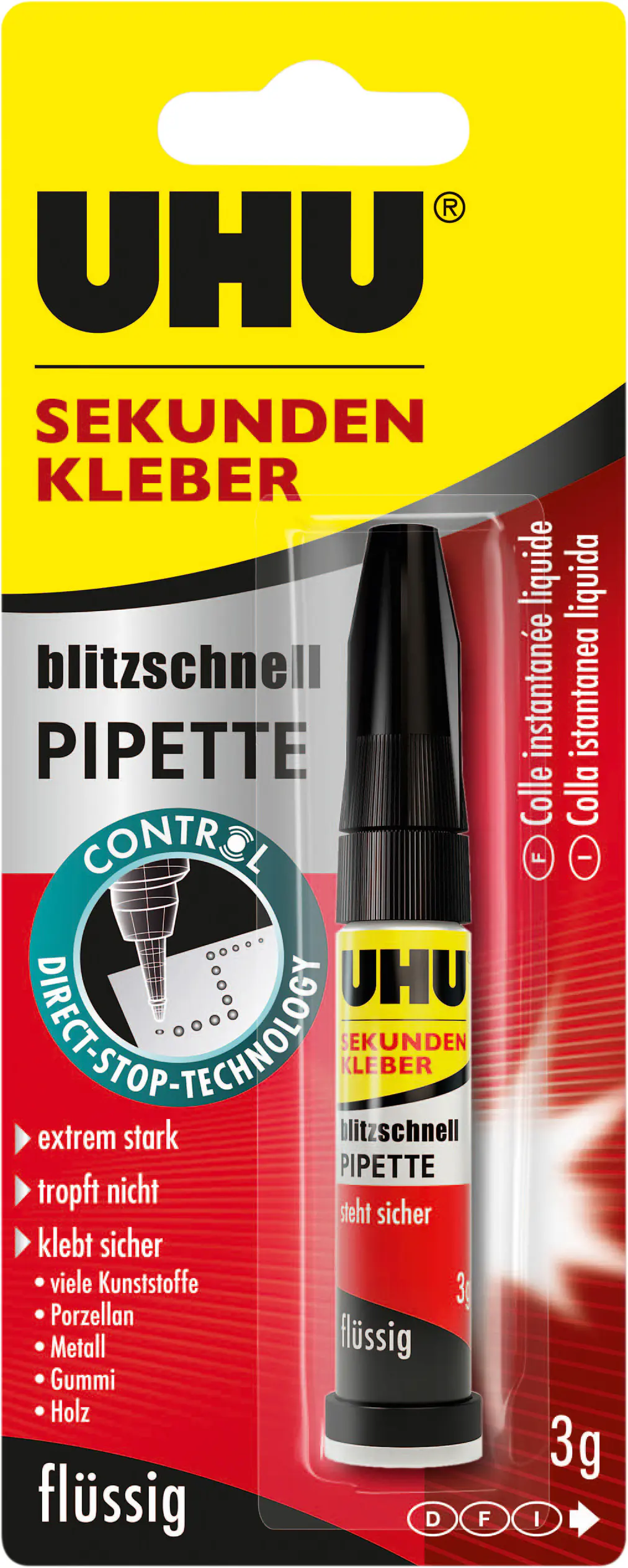 UHU Sekundenkleber blitzschnell Pipette Control flüssig 3 g
