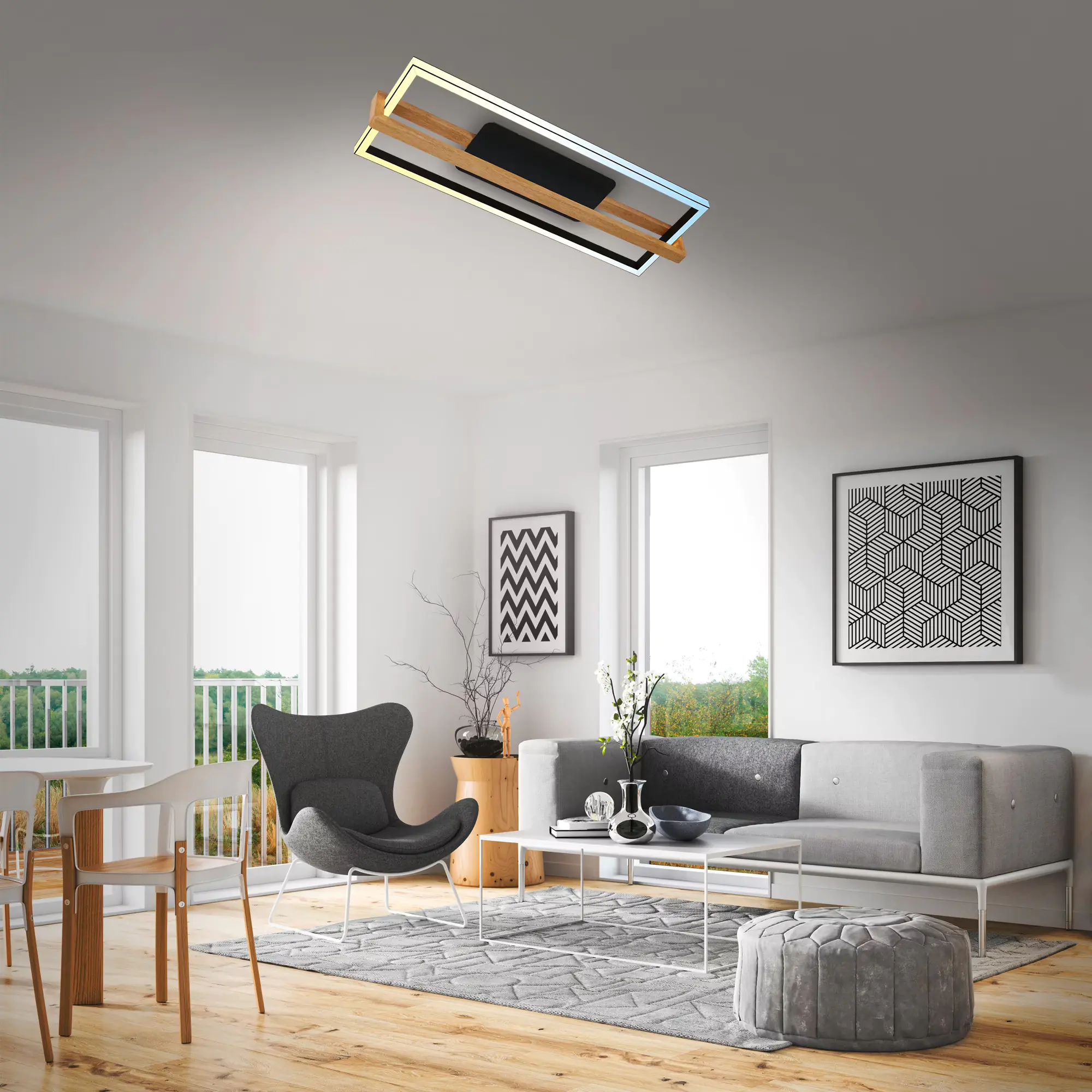 Briloner LED-Deckenleuchte CCT  schwarz mit Holz 50W
