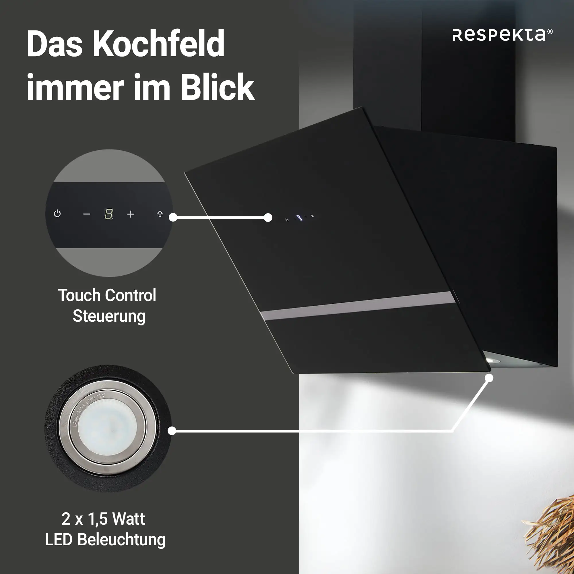 respekta Design-Schräghaube 60 cm schwarz Typ / Modell: CH 24060SAM 60 cm