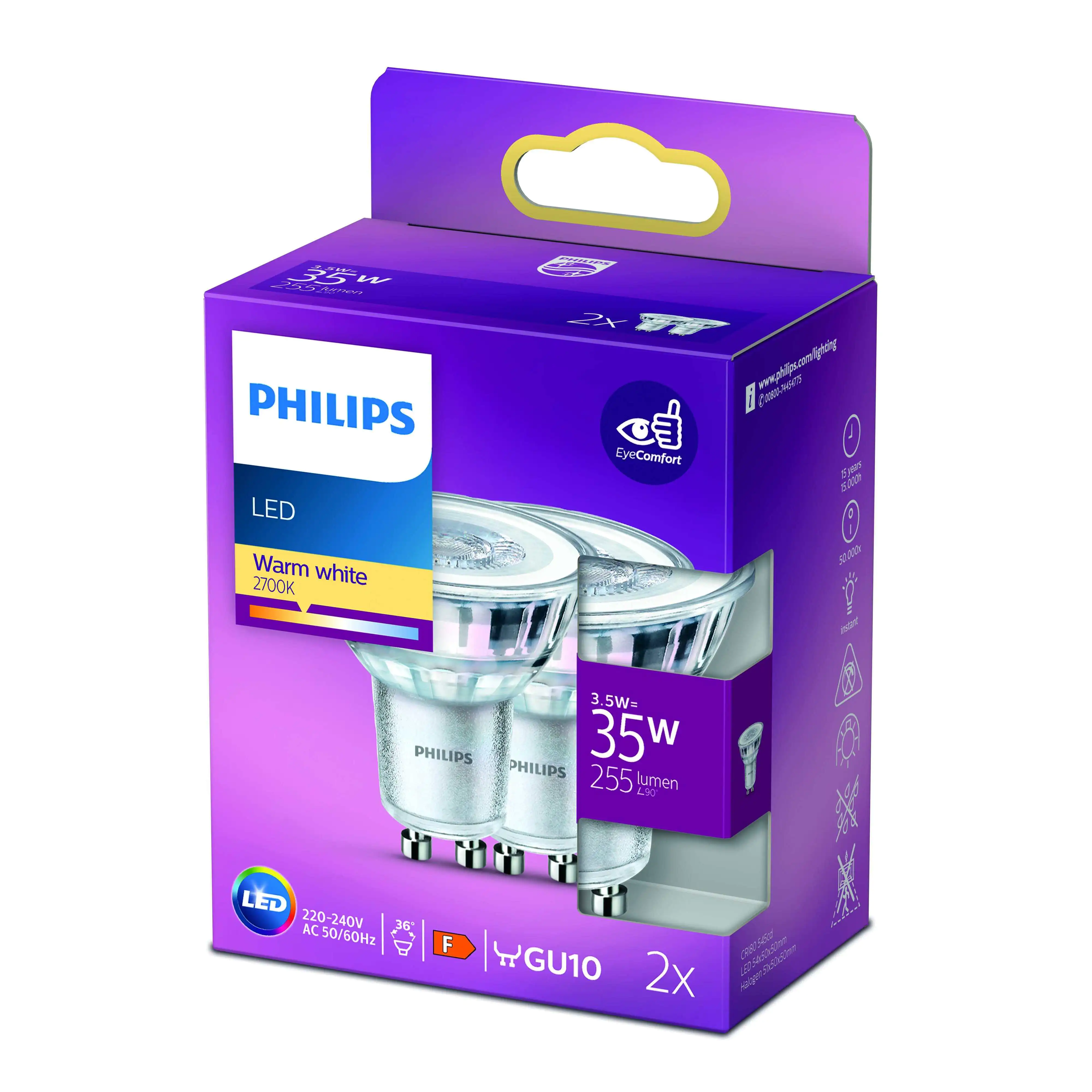 Philips LED-Leuchtmittel Spot PAR16 GU10 3,5W warmweiß 2er Pack