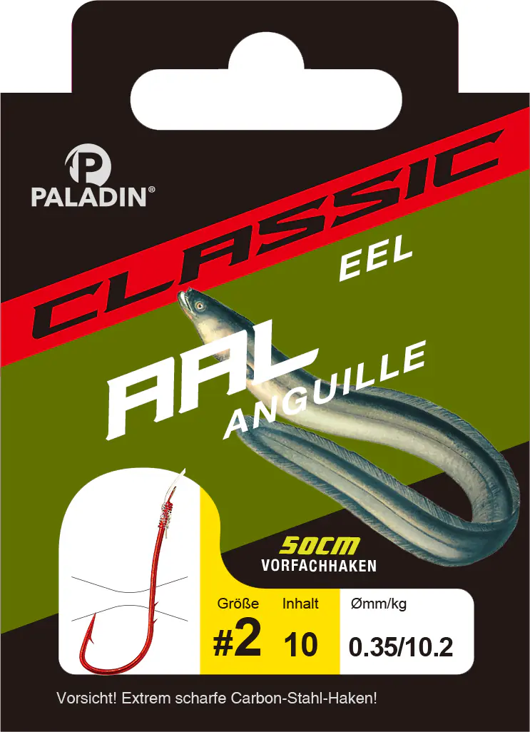 Paladin Aalhaken gebunden Größe 2 - 50 cm 10 Stück rot carbon stahl