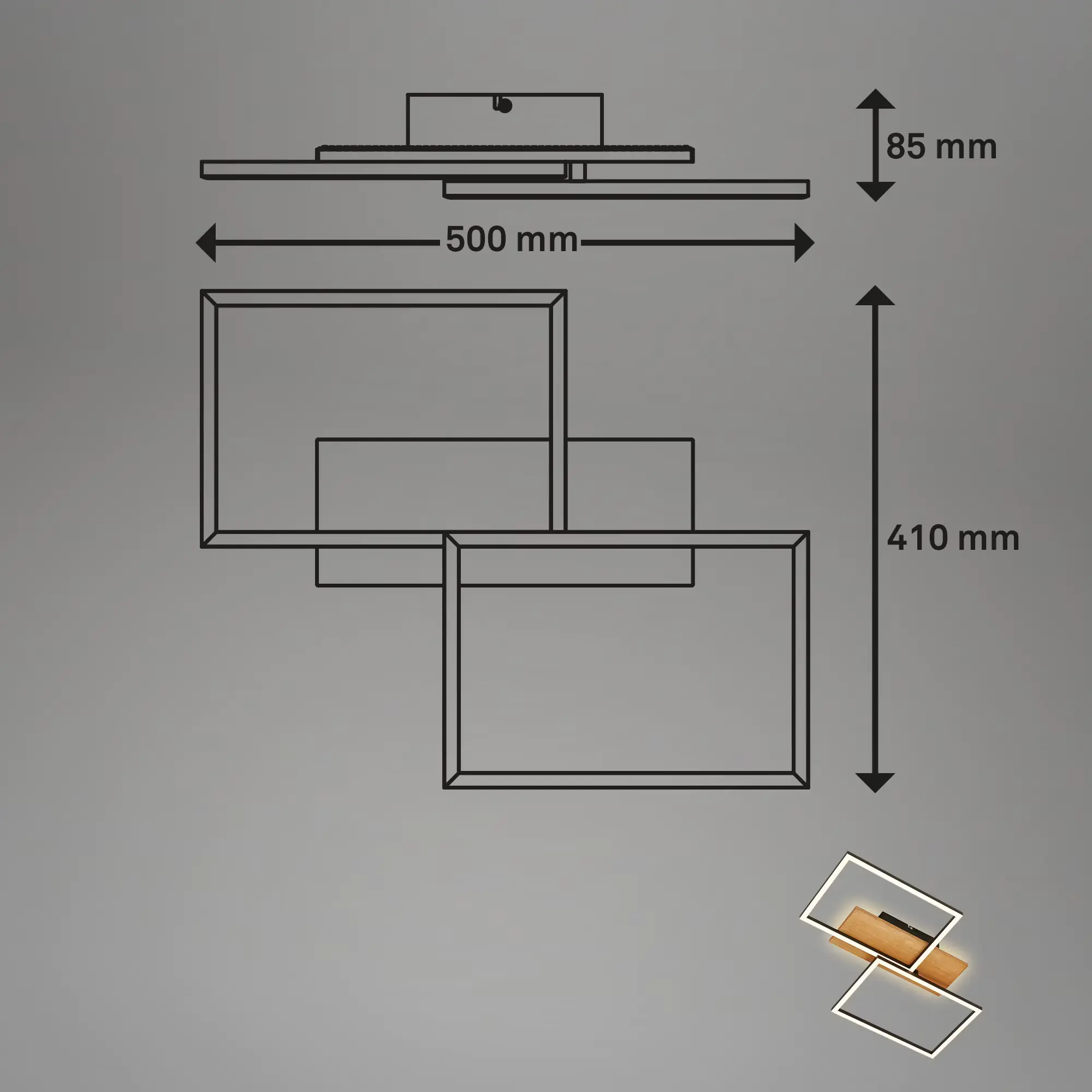 Di-Ka LED Deckenleuchte Frame 30W, 3300lm, 3000K, Holz, schwarz