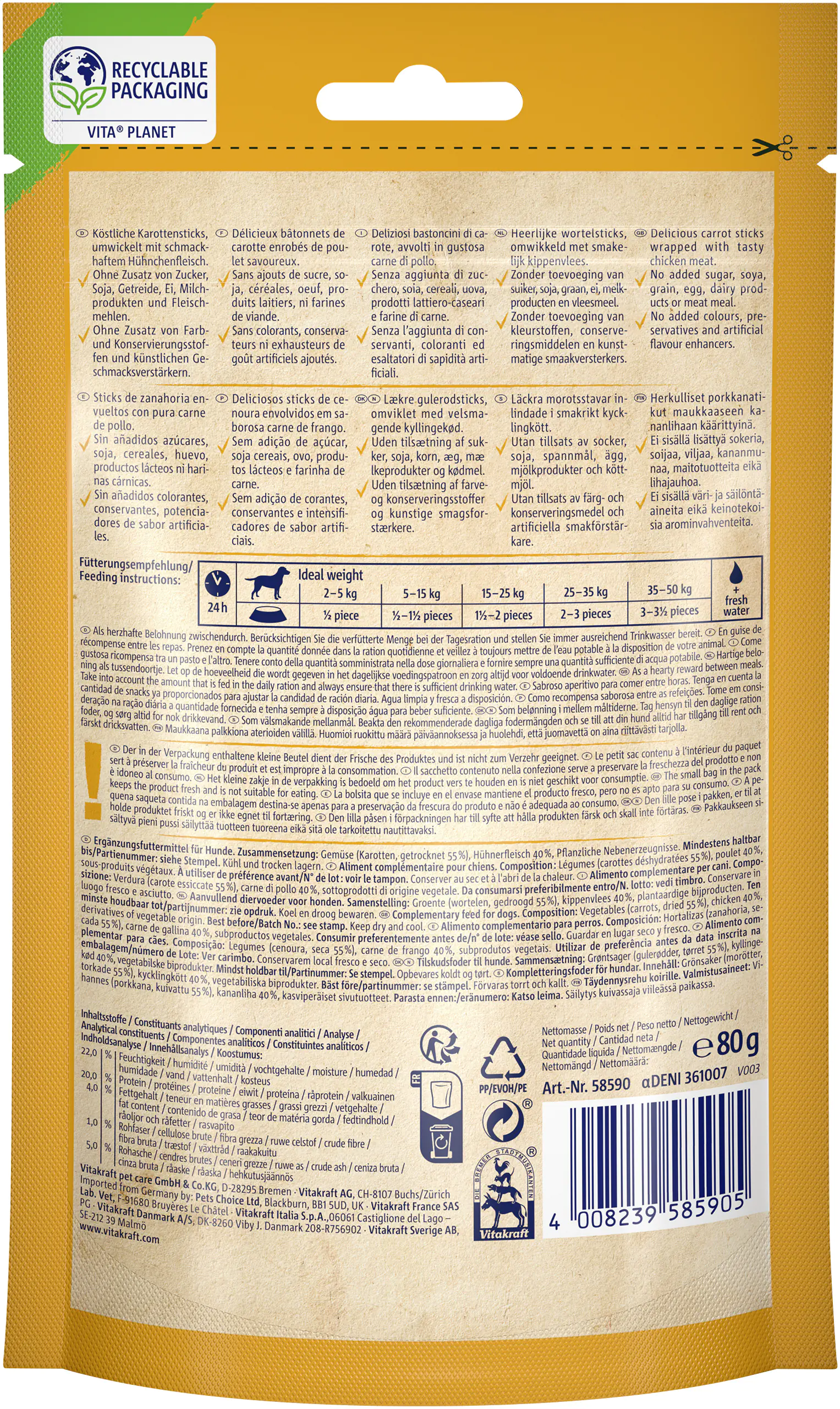 Vitakraft CHICKEN Veggie Karotte-Hühnchenstick 80 g