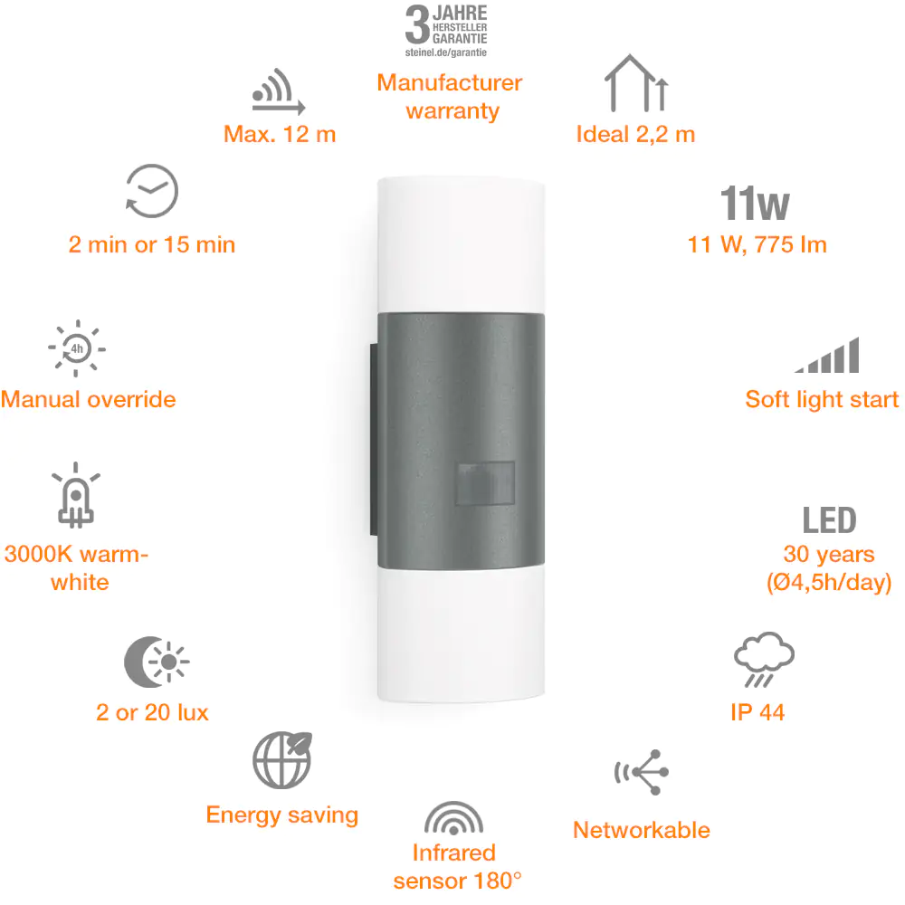Steinel Außenleuchte L 910 S Anthrazit Up- & Downlight mit Sensor