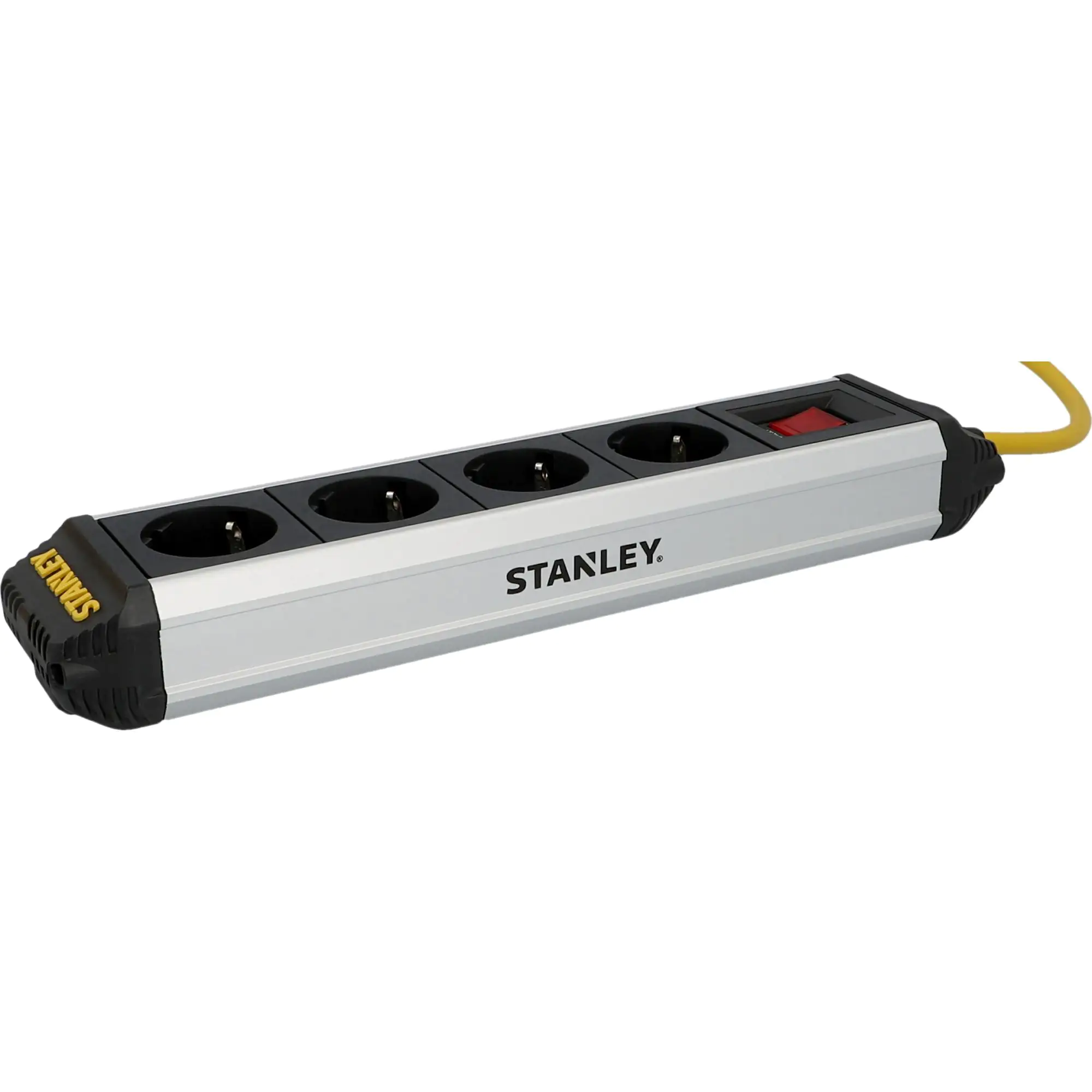 Stanley Steckdosenleiste 4-fach 2m mit Schalter, Aluminiumgehäuse, schwarz
