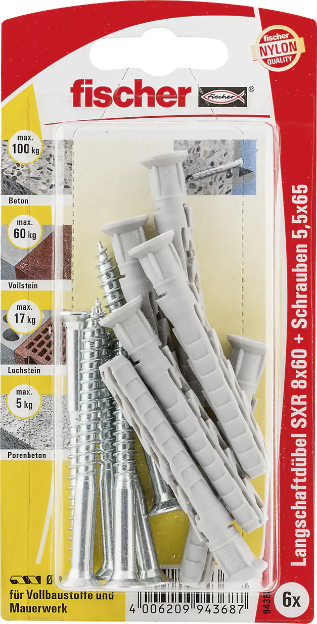 Fischer Langschaftdübel SXR 8.0 x 60 mm - 6 Stück