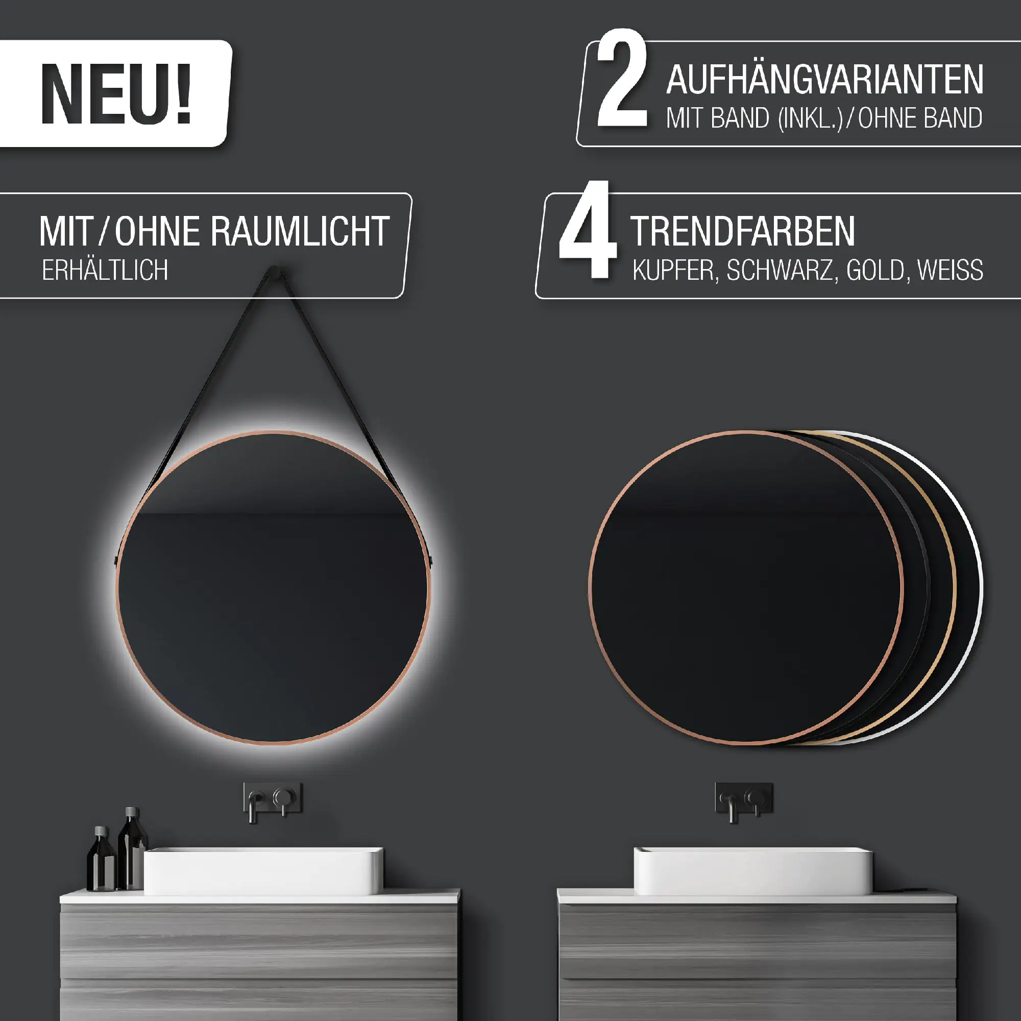 DSK LED Lichtspiegel Silver Barbier Ø80 cm, kupfer