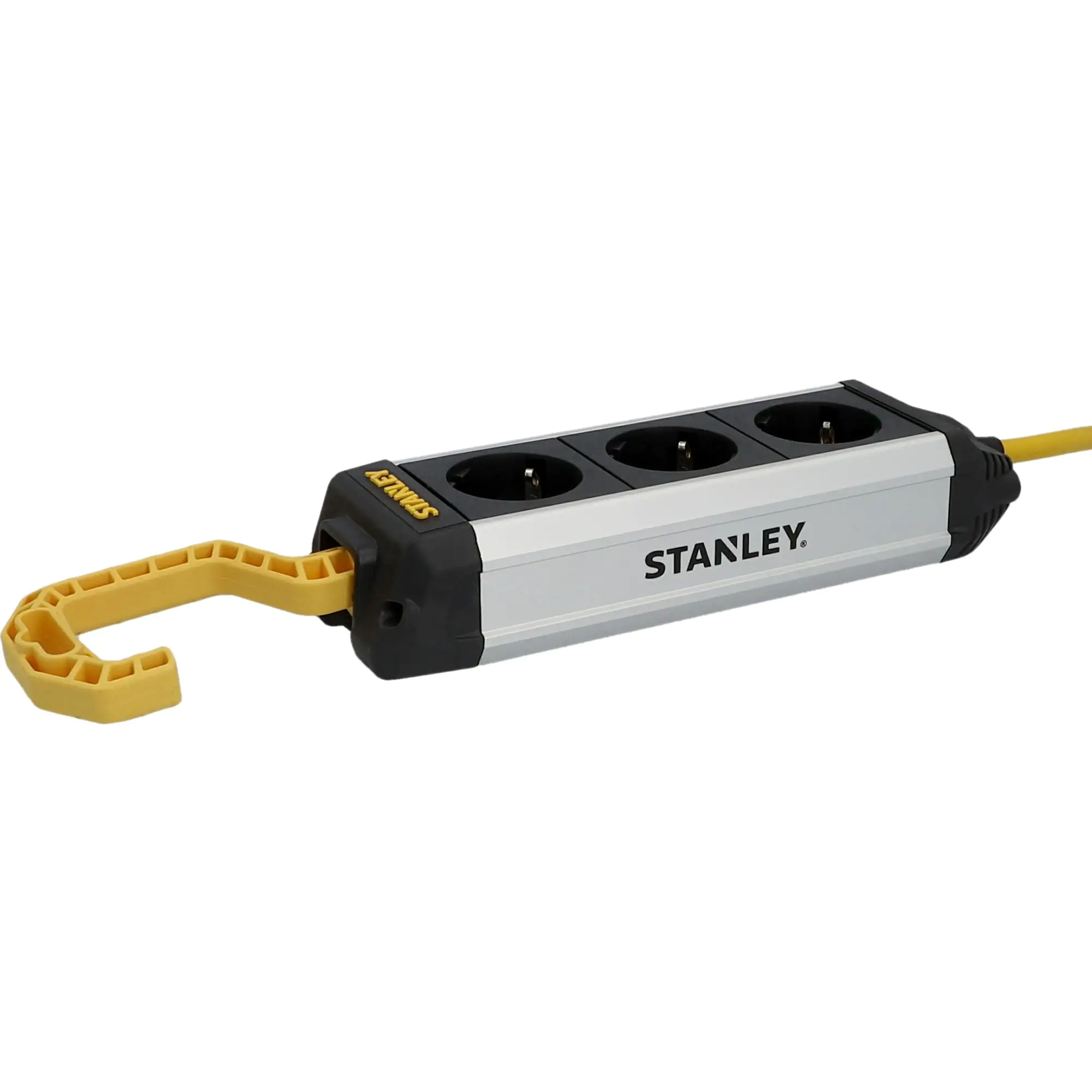 Stanley Steckdosenleiste 3-fach 3m mit Haken, Aluminiumgehäuse, schwarz
