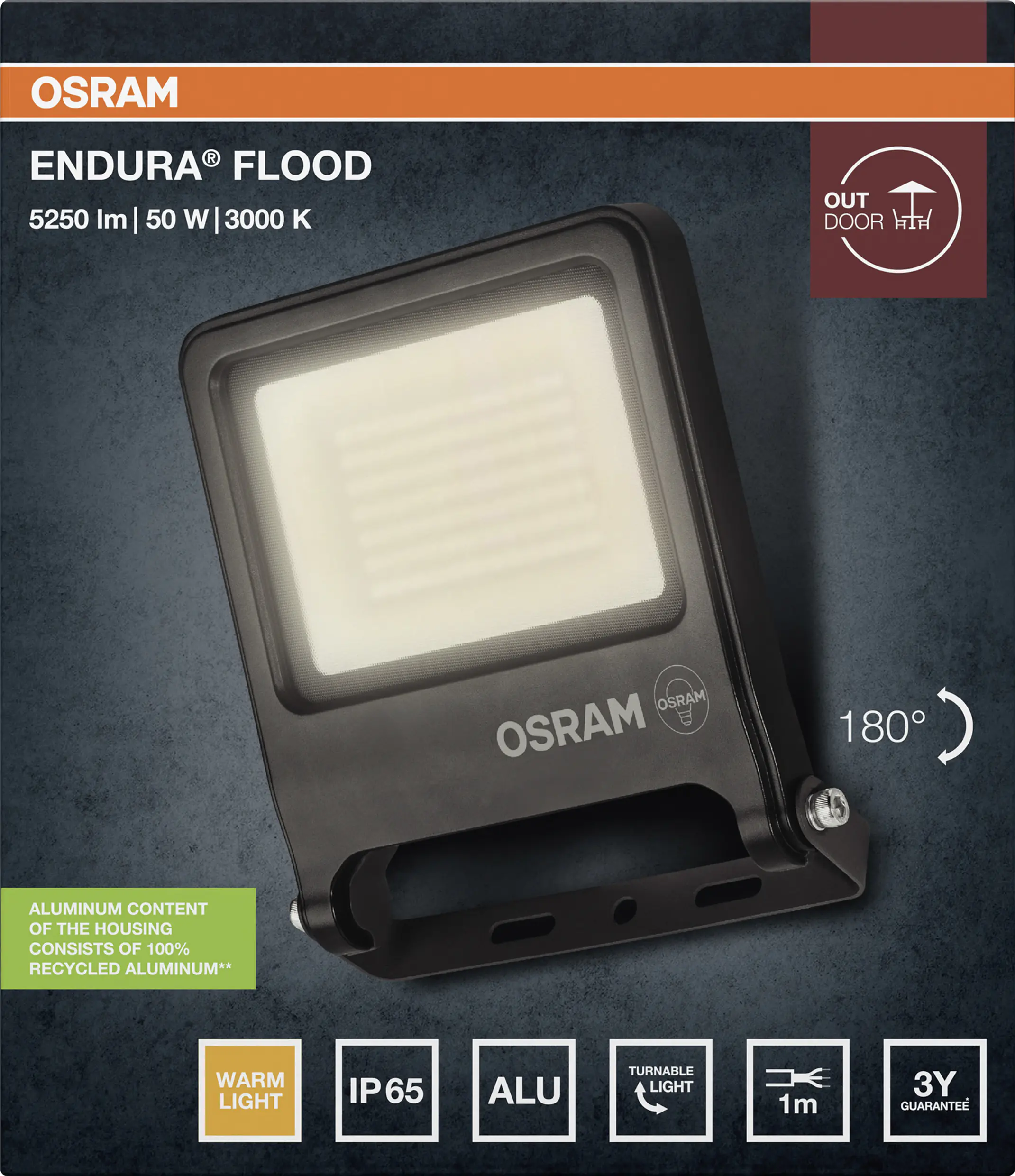 Osram Außenleuchte Endura Flood 50W PCR dunkelgrau warmweiß