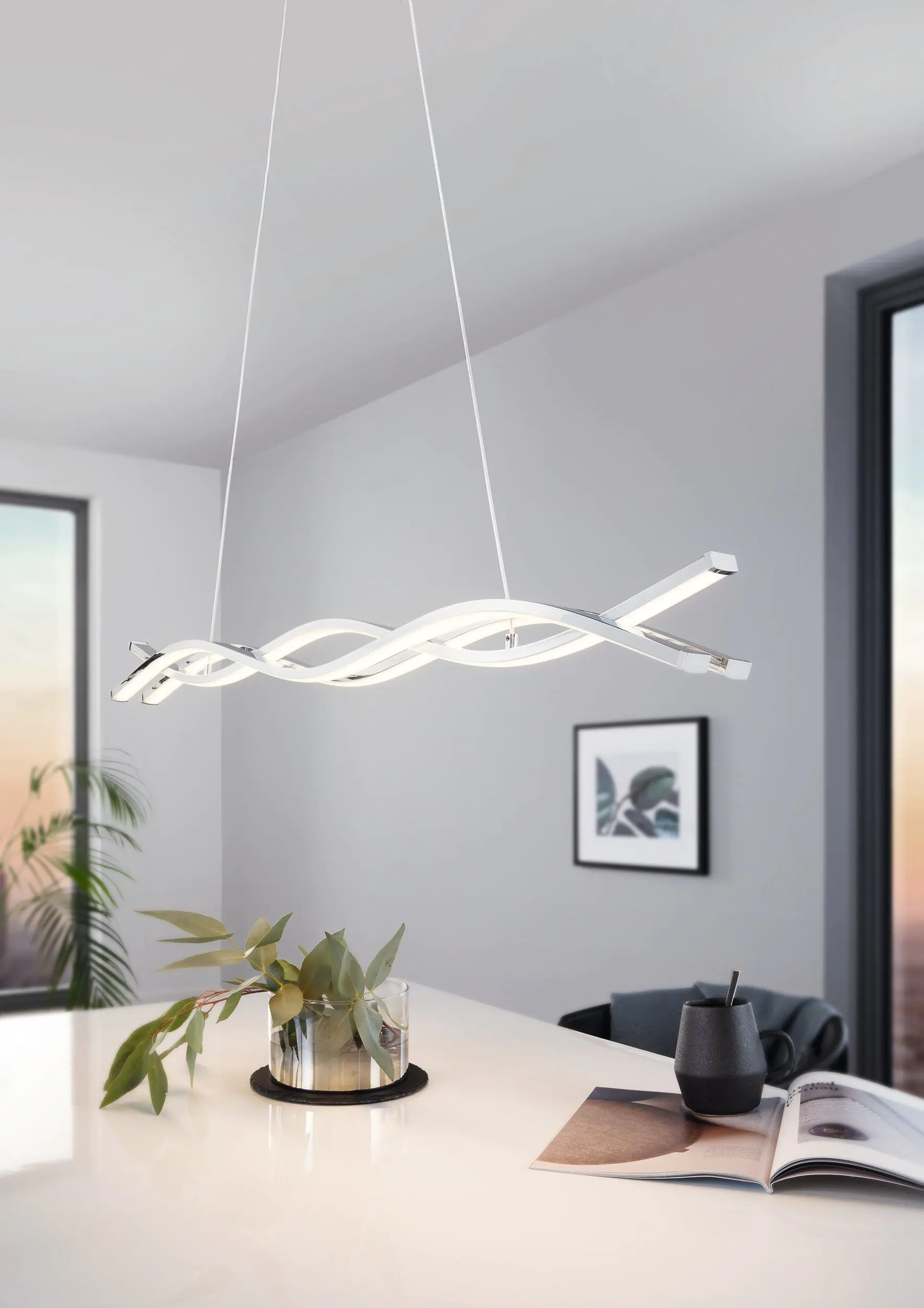 Eglo LED Pendelleuchte Lasana 2 chrom 100 x 8 cm warmweiß