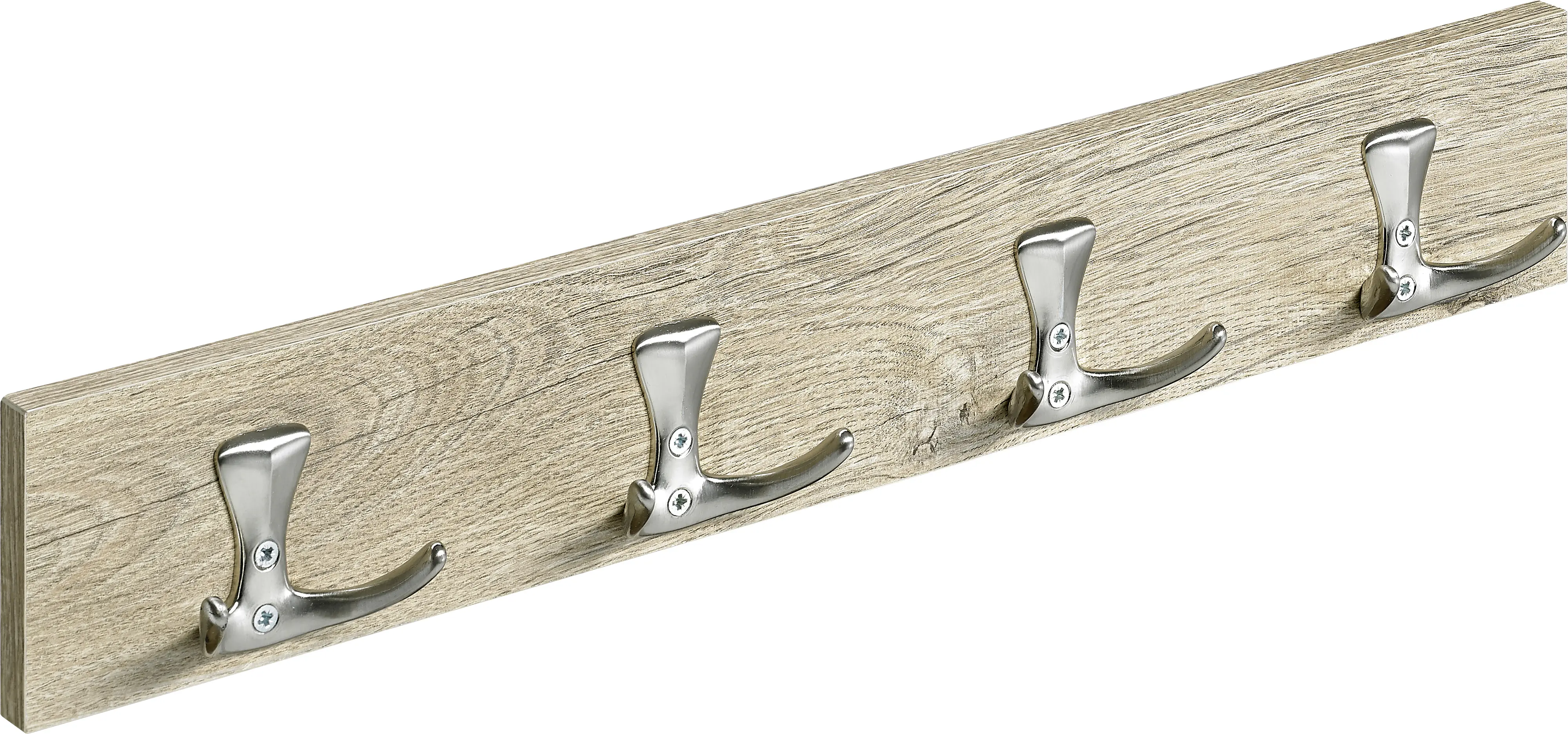 Hettich Garderobenleiste 4 Haken Holz 50 x 8 x 4,6 cm eiche-edelstahl optik