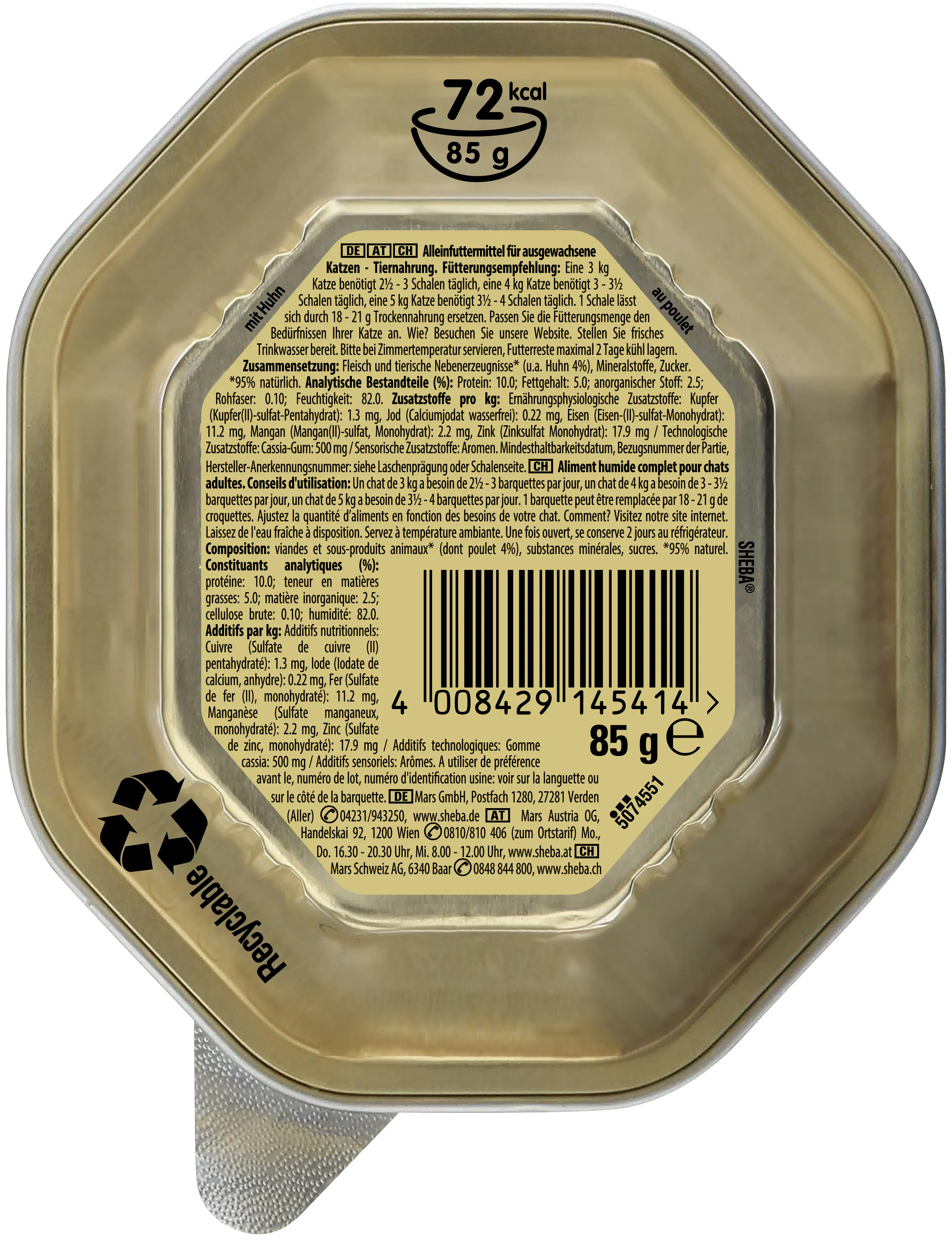 Sheba Finesse Katzennassfutter Adult 85 g Feine Pastete mit Huhn