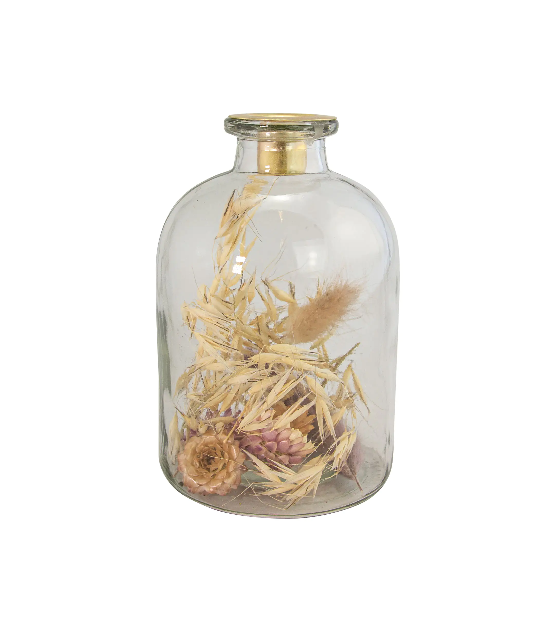 Riffelmacher Kerzenhalter aus Glas mit Trockenblumen 11 x 11 x 17 cm
